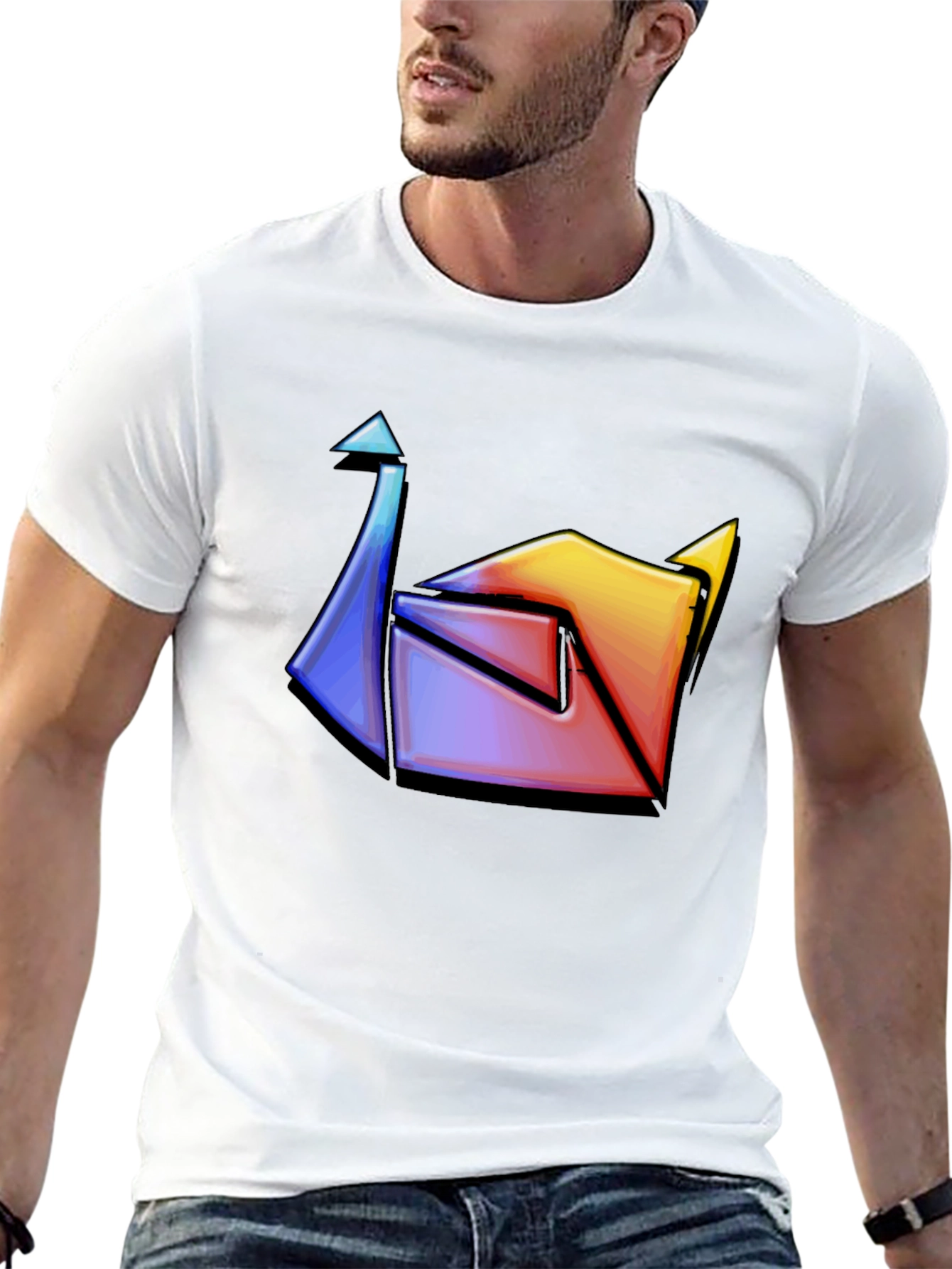 Black Abstract Colorful Origami Graphic Tee view 13