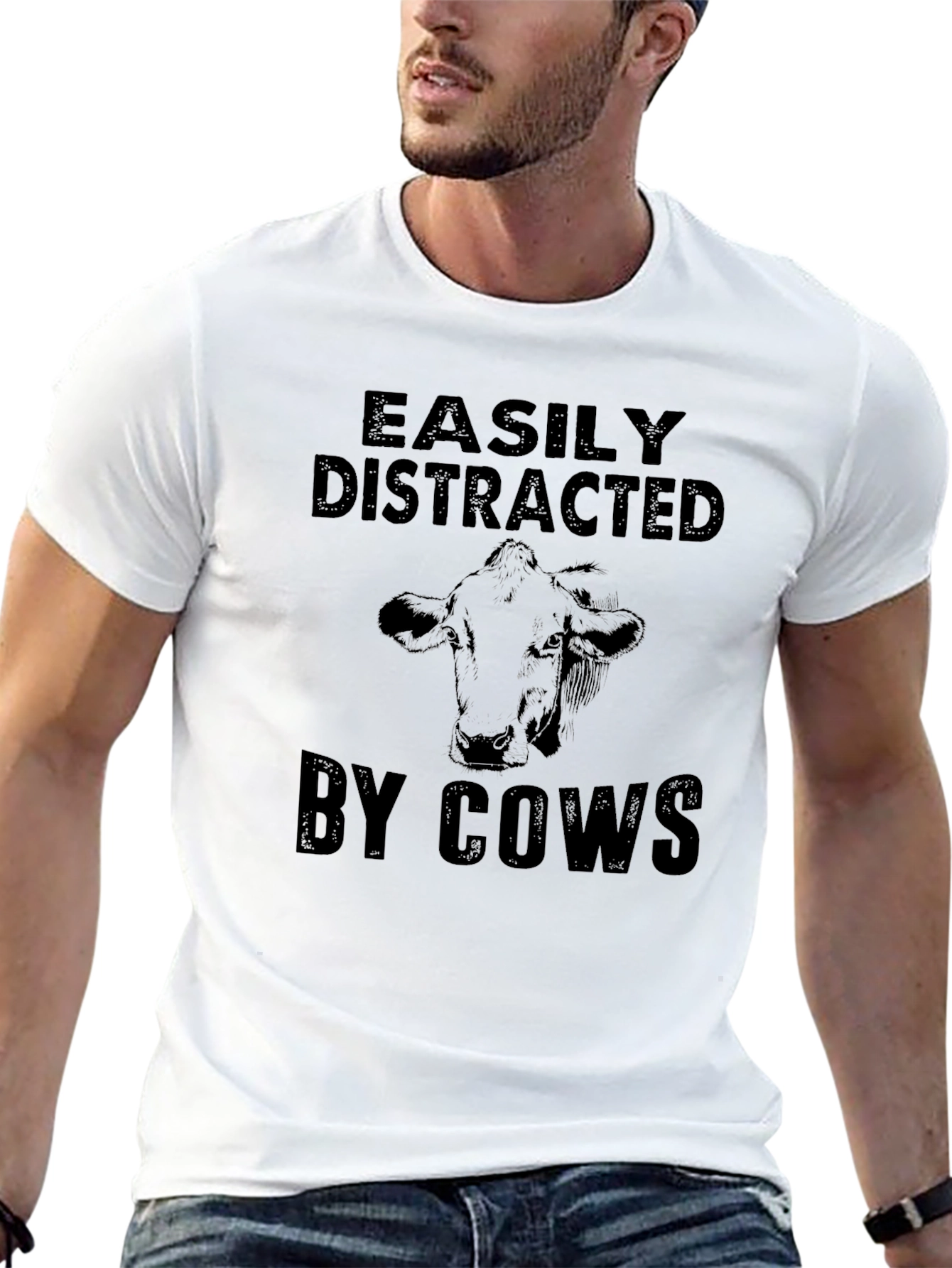 Black Easily Distracted By Cows Black Graphic Tee view 13