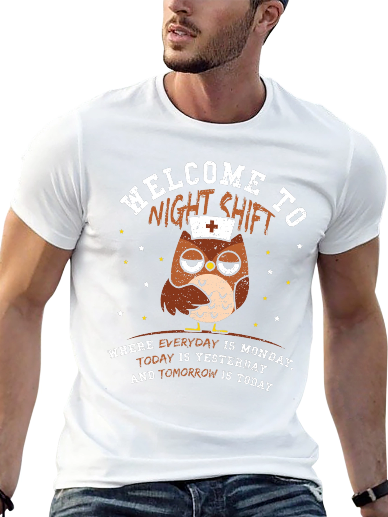 Black Night Shift Nurse Owl T-Shirt view 13