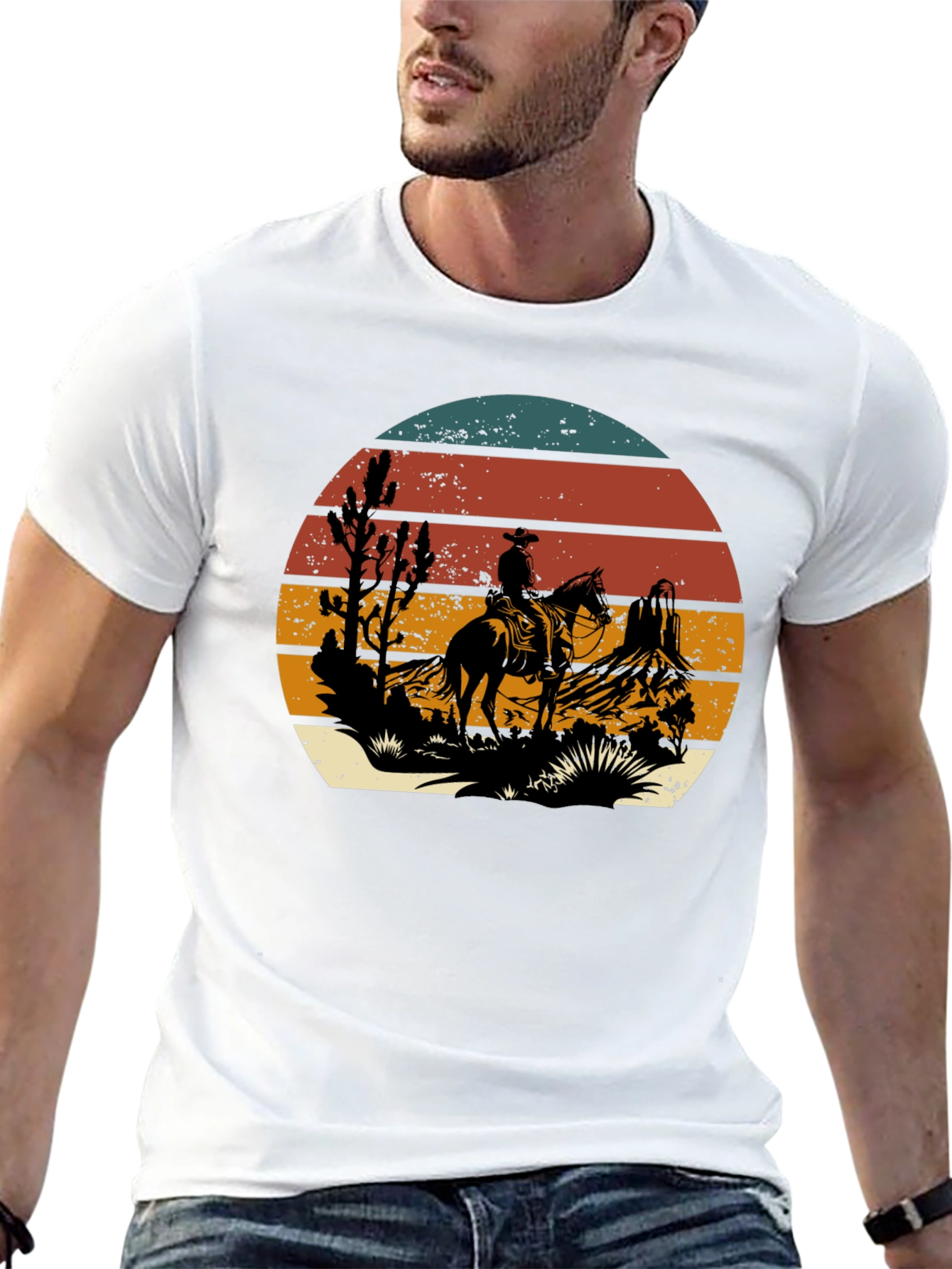 Black Western Cowboy Sunset Graphic T-Shirt view 13