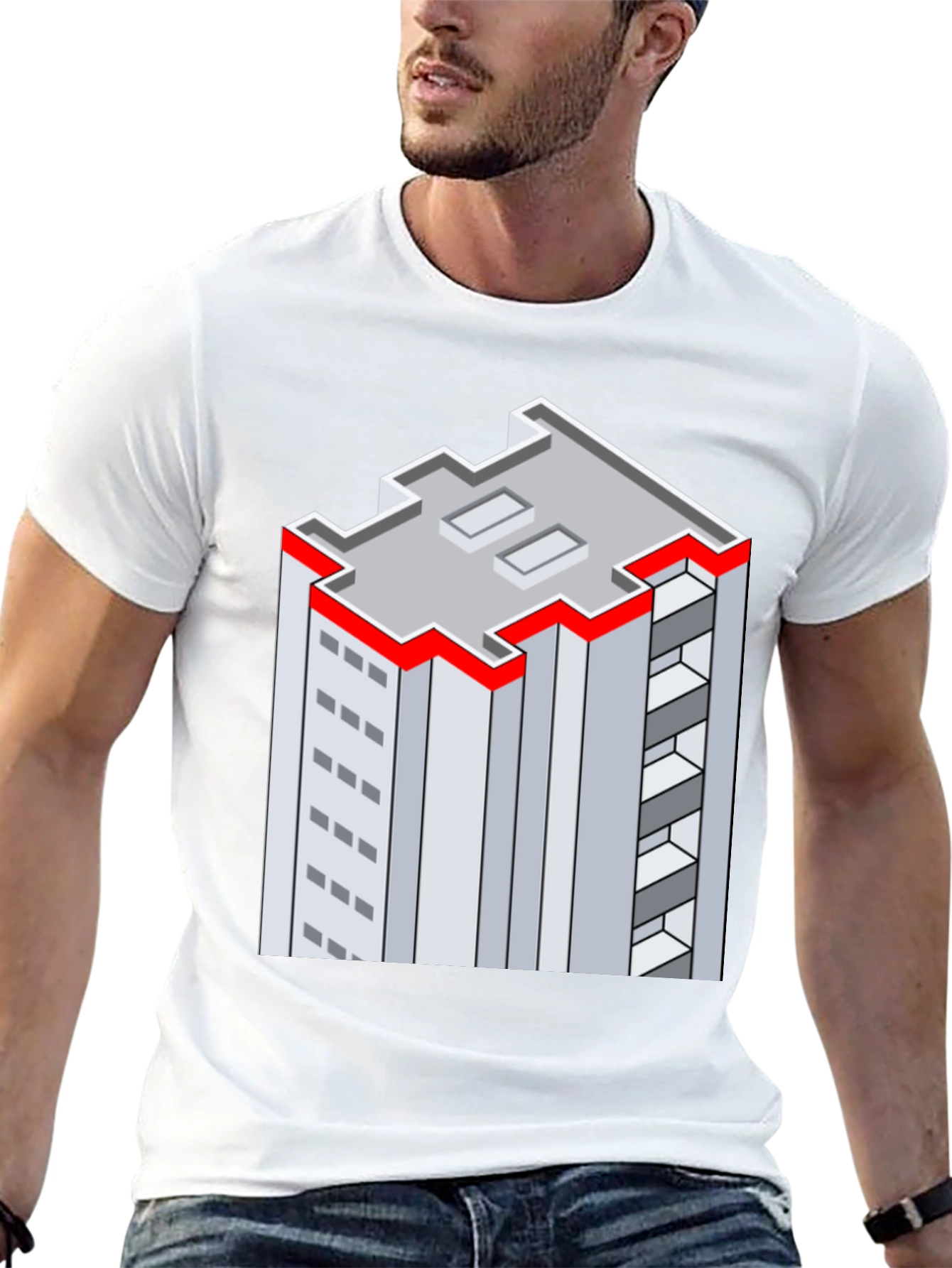 Black Isometric Building Graphic Tee - Unique Style view 13
