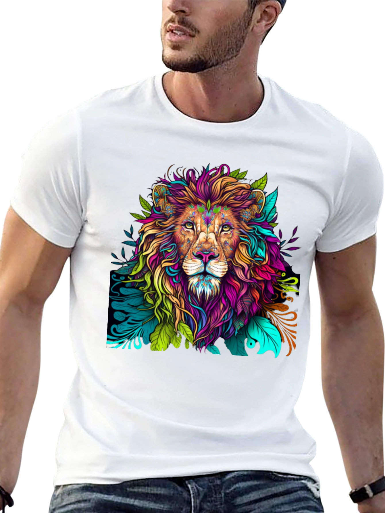 Black Colorful Lion Graphic Tee - Bold Style view 13