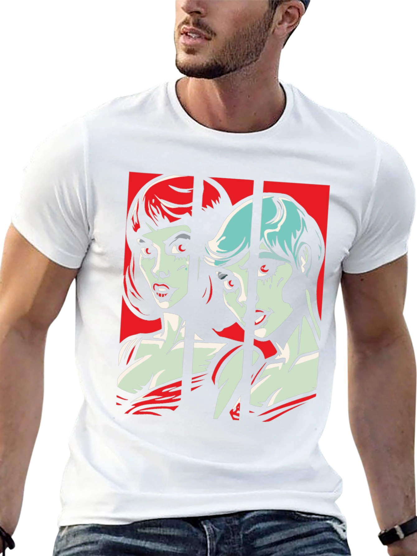 Black Retro Pop Art Vampire Women Black T-Shirt view 13
