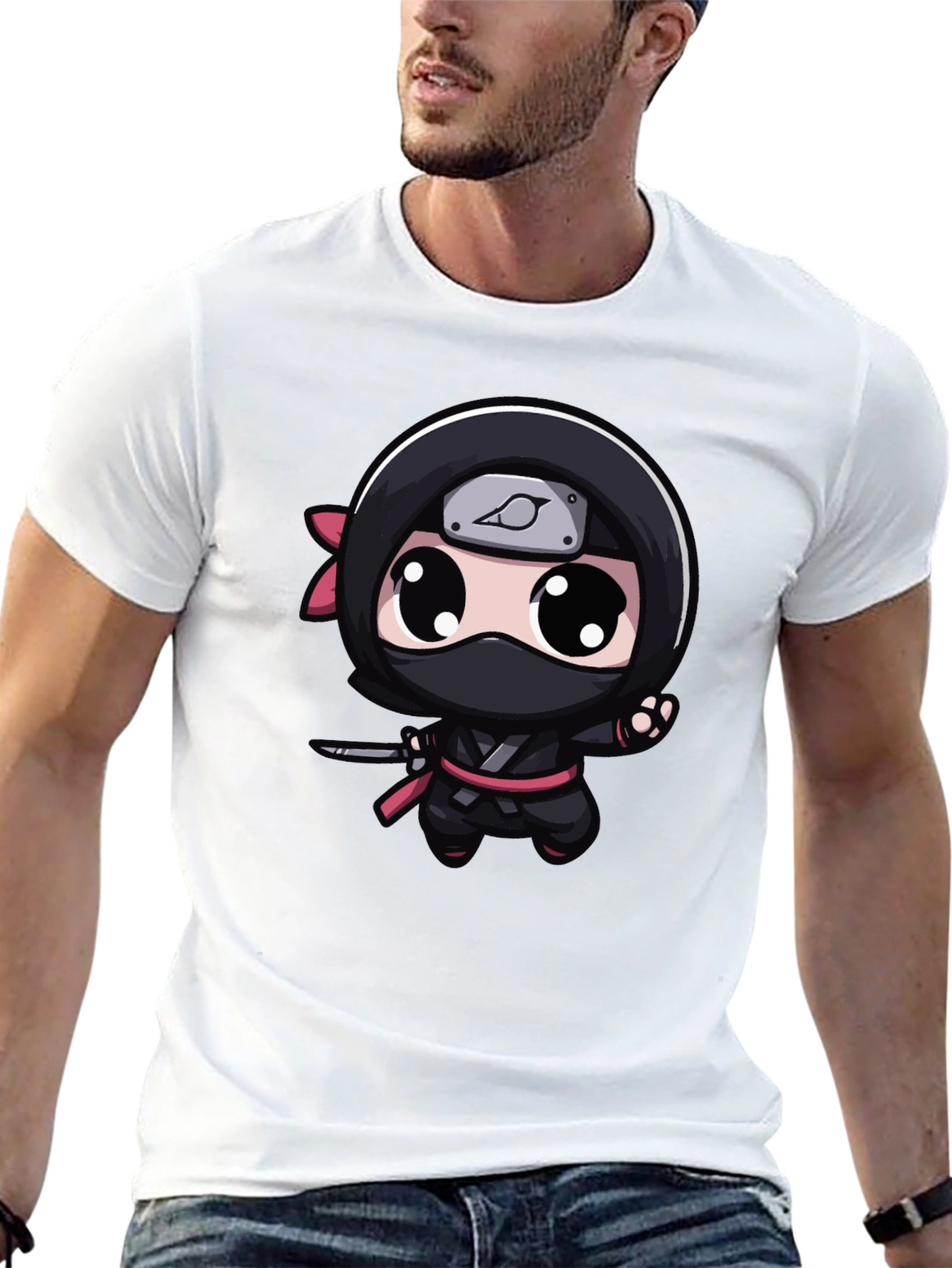 Black Kawaii Ninja Graphic Tee - Black Cotton Blend view 13