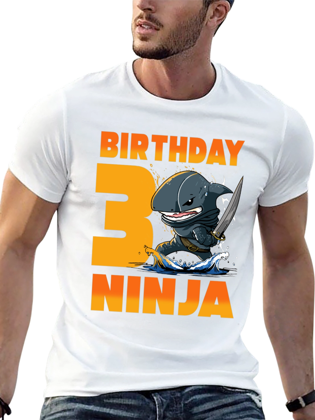 Black Birthday Ninja Shark 3rd Birthday T-Shirt view 13