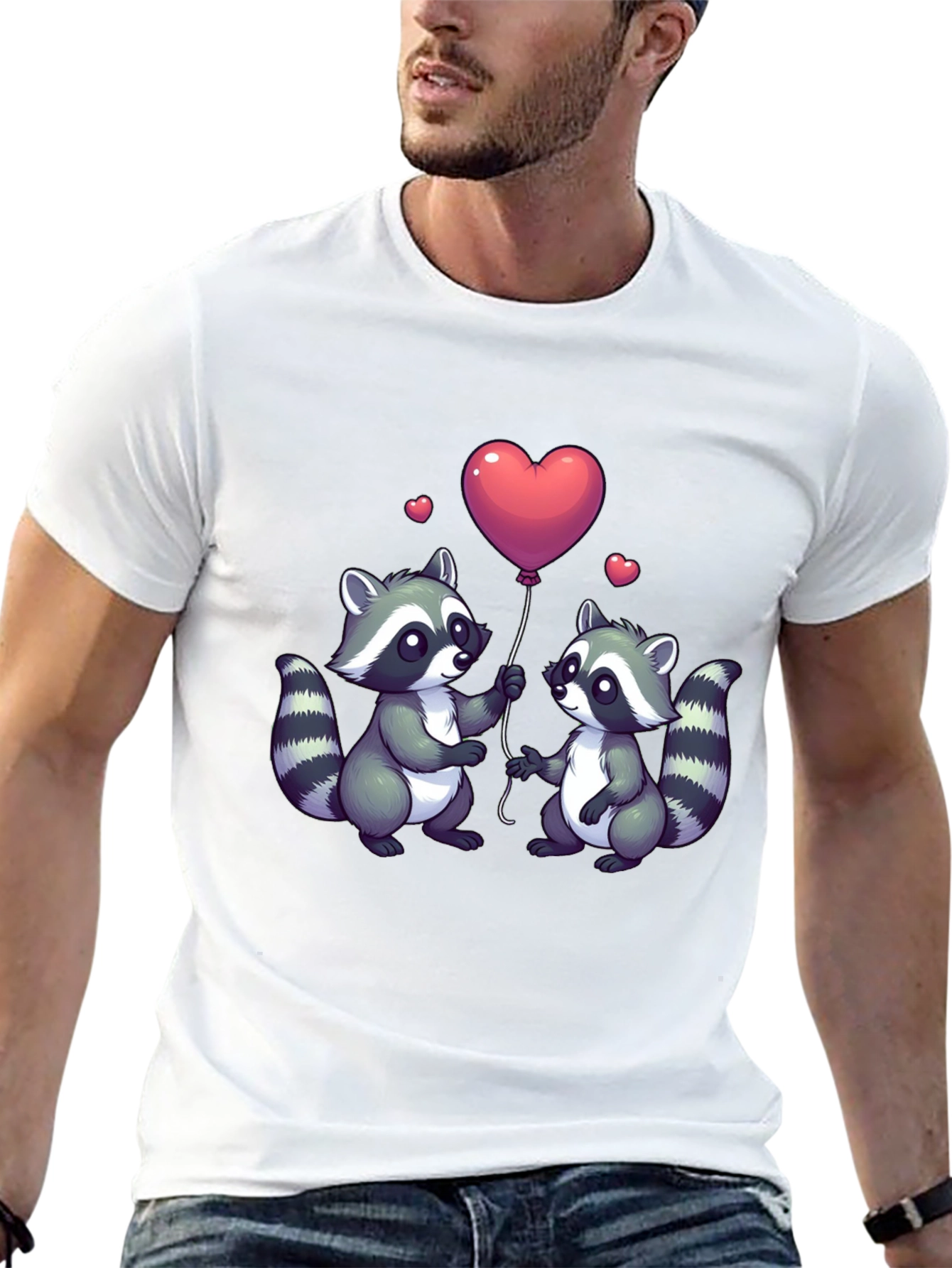 Black Cute Raccoon Love Balloon Graphic T-Shirt view 13