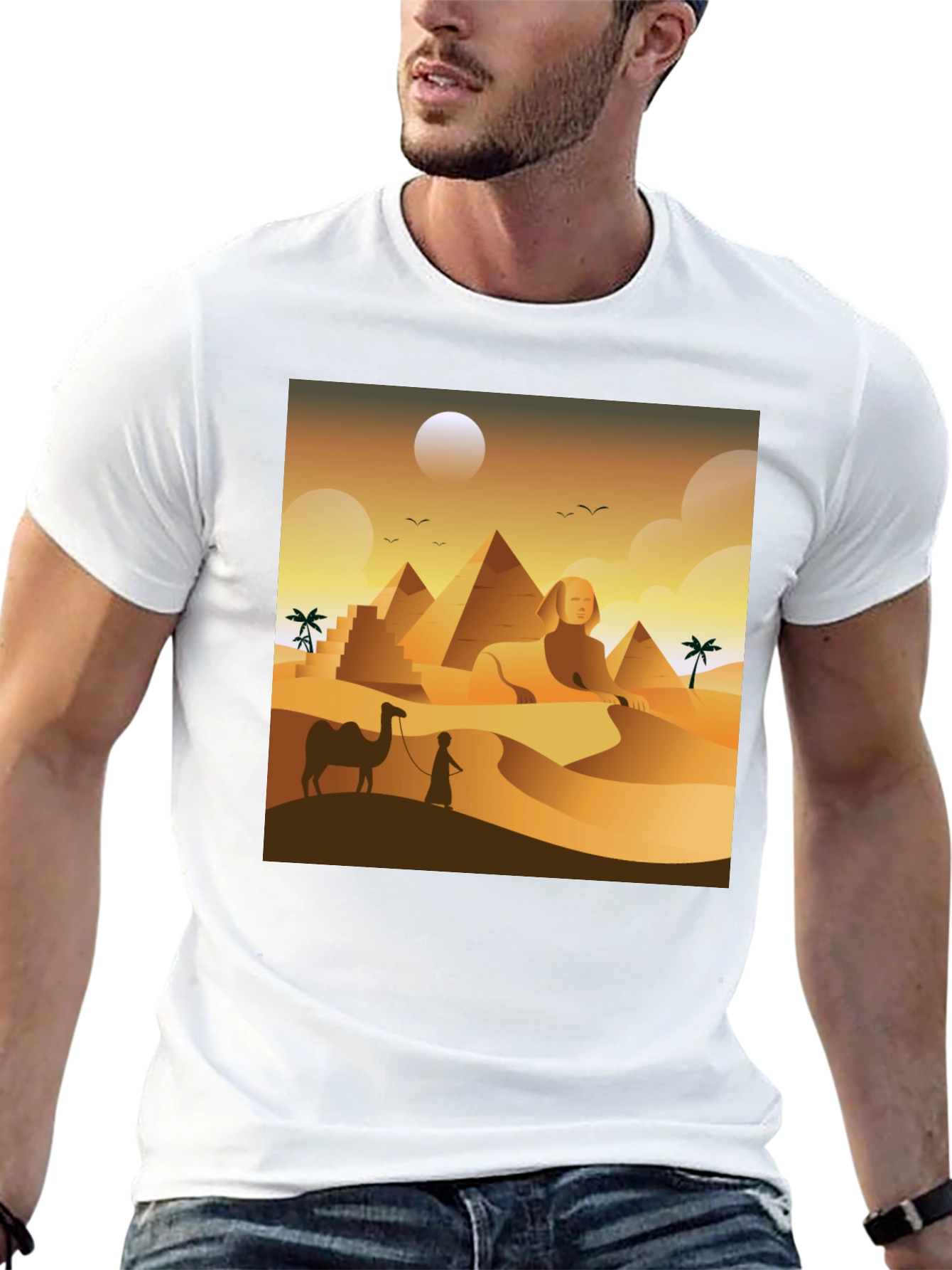 Black Egyptian Desert T-Shirt: Sphinx & Pyramids view 13