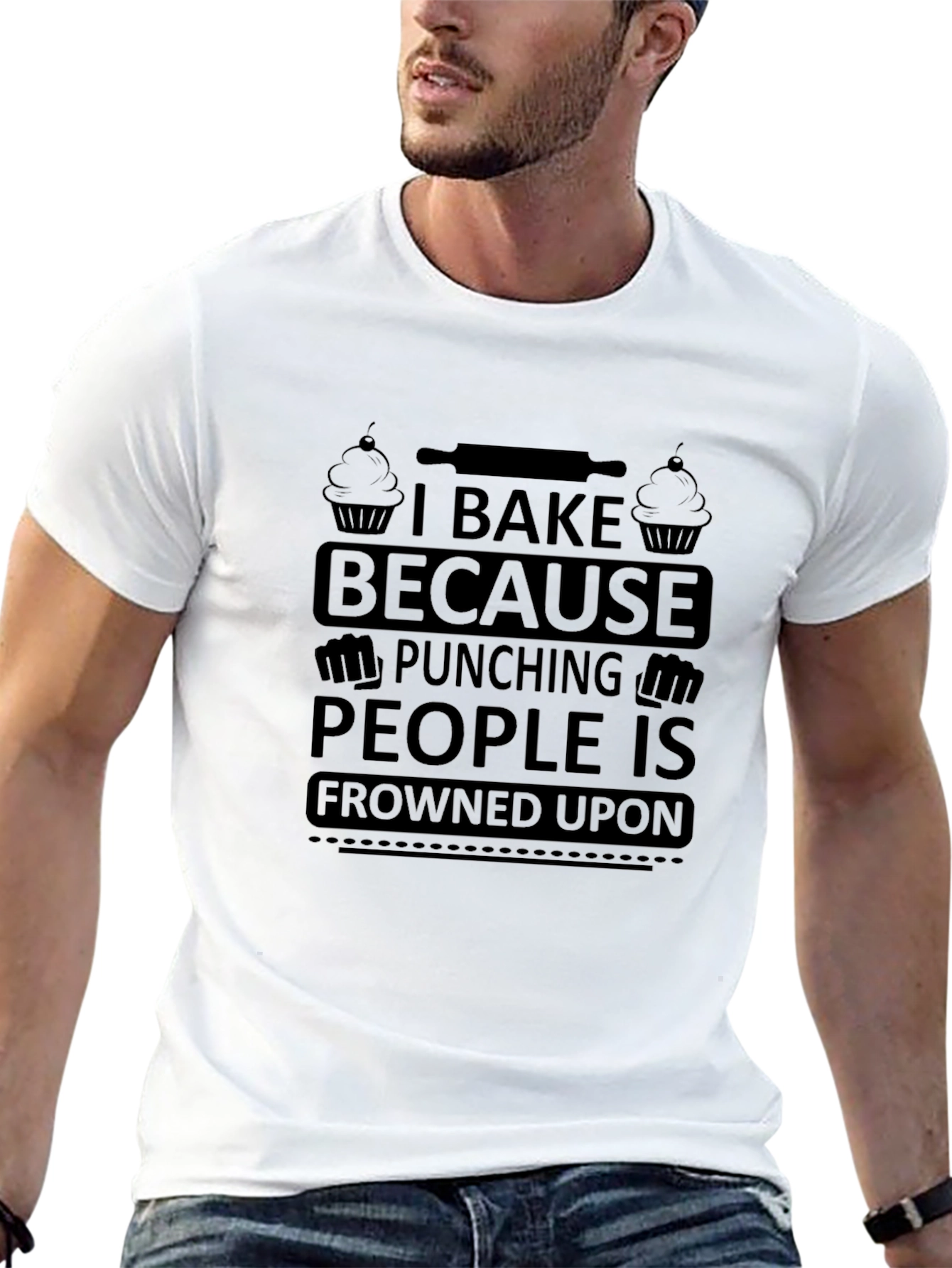 Black I Bake Because Punching People Tee view 13
