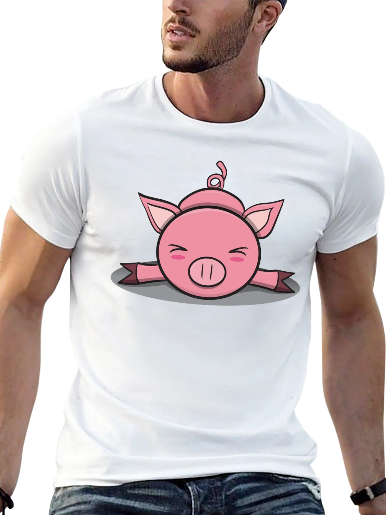 Black Funny Pig T-Shirt - Splat Design - Cute Cartoon Tee view 13