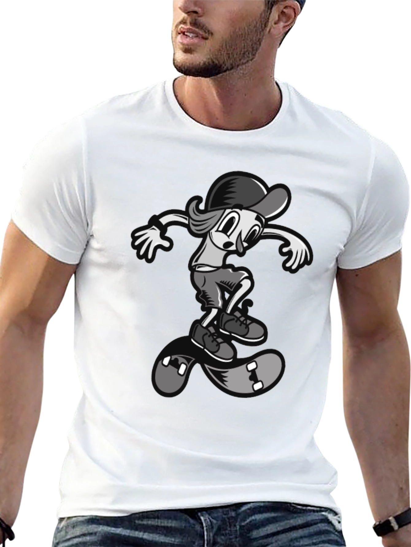 Black Skateboard Cartoon Tee - Cool Graphic Design view 13