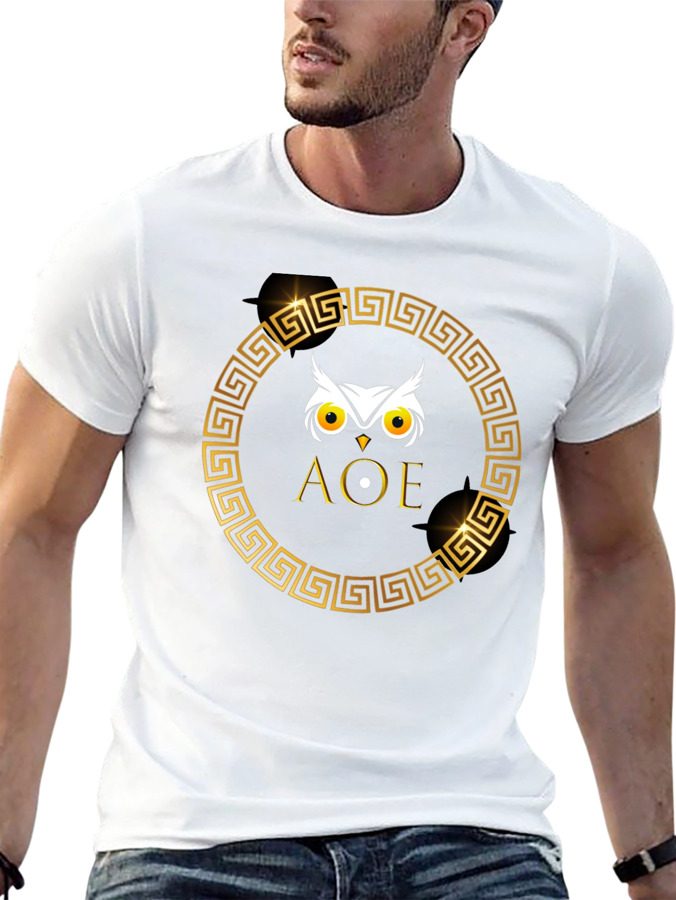 Black Owl AOE Graphic Tee - Greek Key Circle view 13