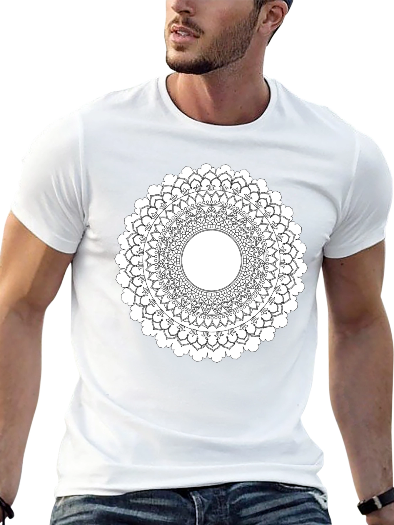 Black Black Mandala T-Shirt - Geometric Pattern view 13