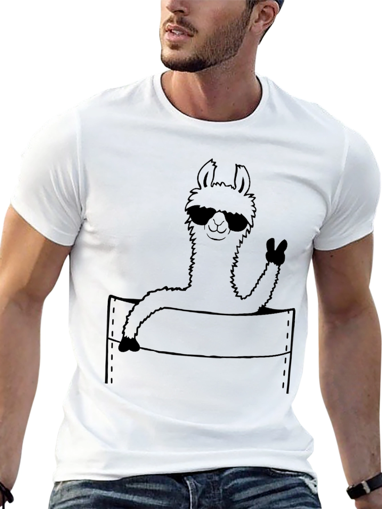Black Cool Llama Pocket Tee - Fun Graphic T-Shirt view 13