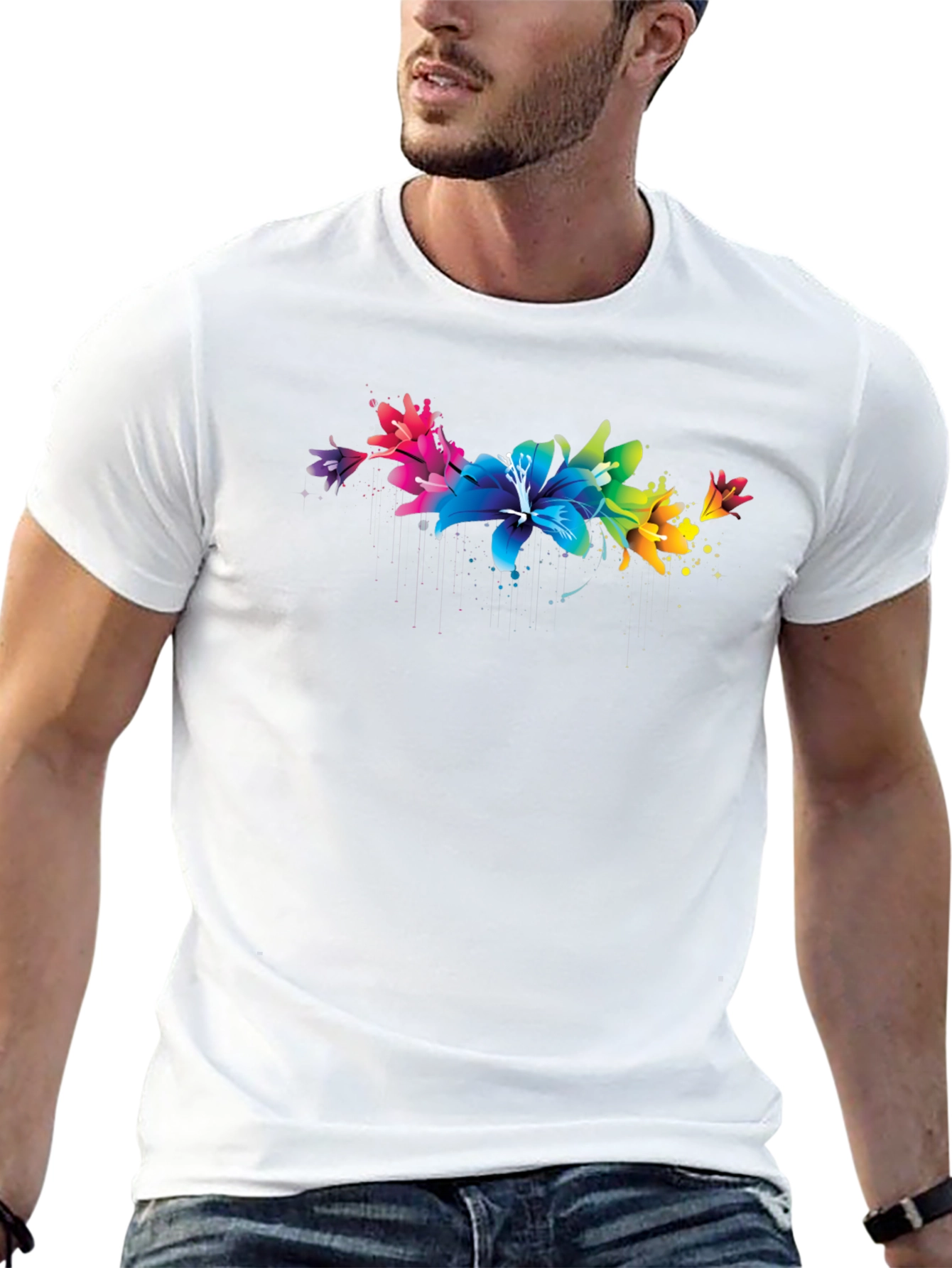 Black Rainbow Lily T-Shirt - Vibrant Floral Design view 13