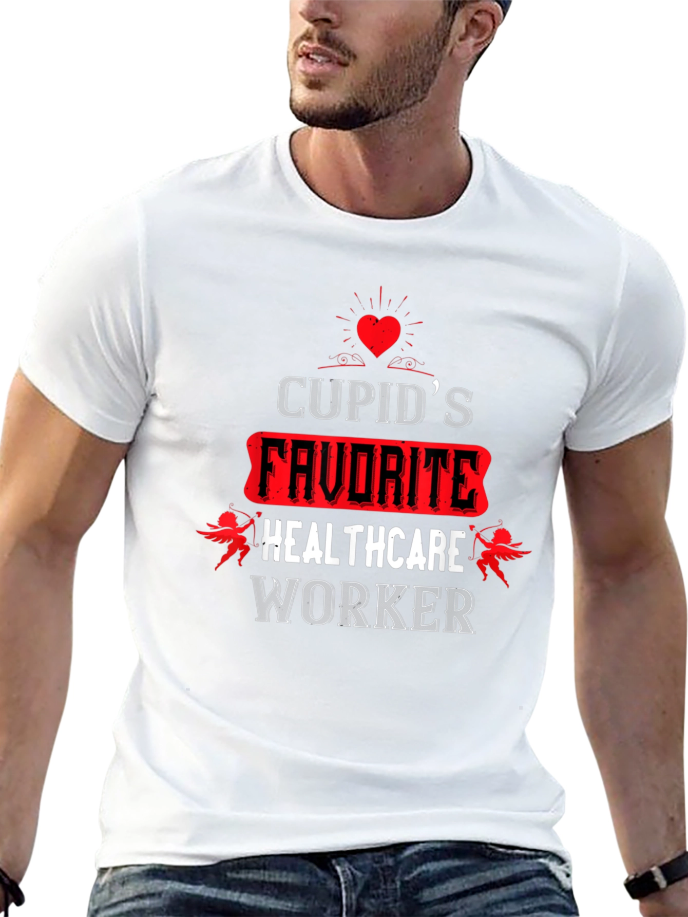 Black Cupid's Favorite Healthcare Worker Black T-Shirt view 13