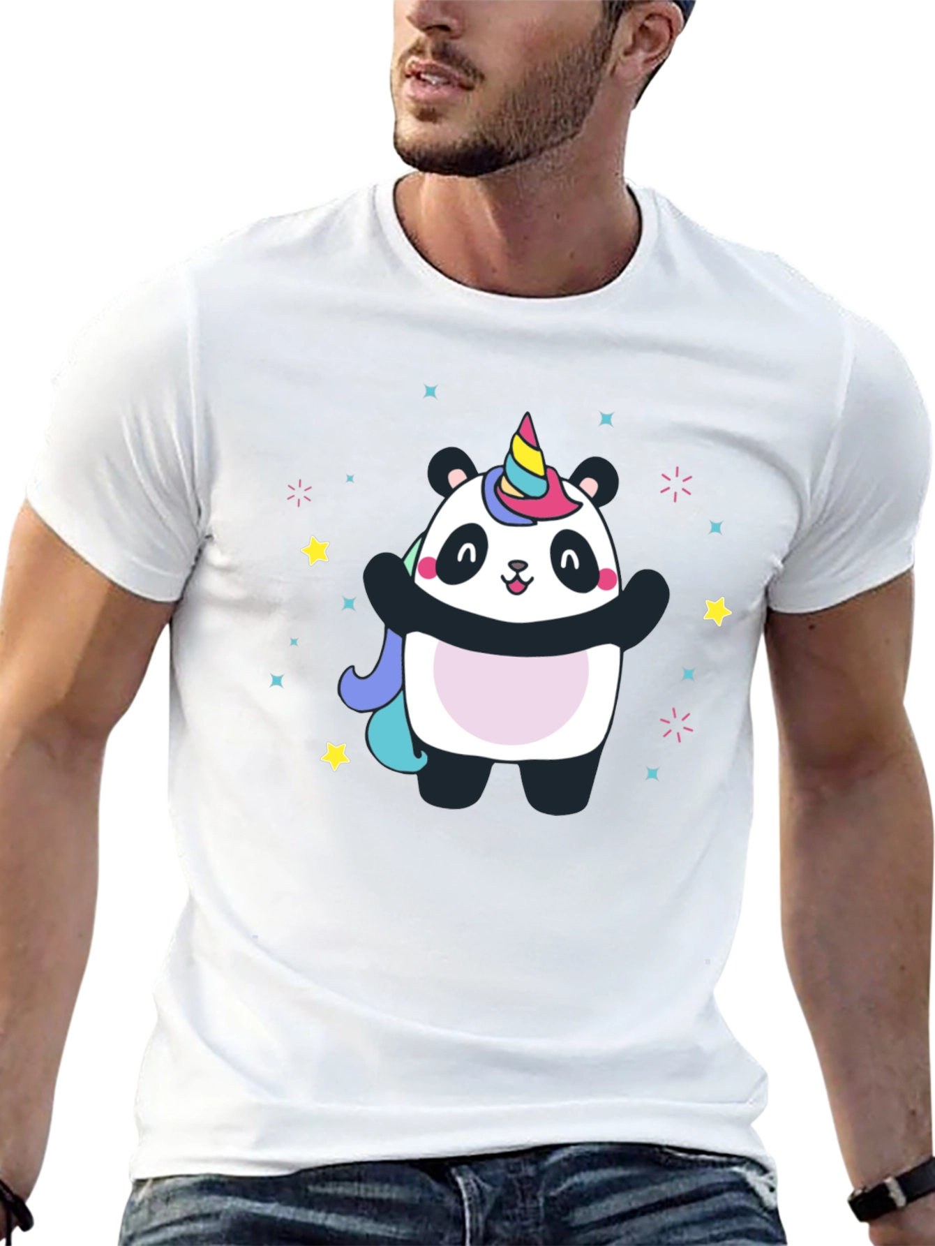 Black Panda Unicorn Graphic Tee - Men's Black T-Shirt view 13