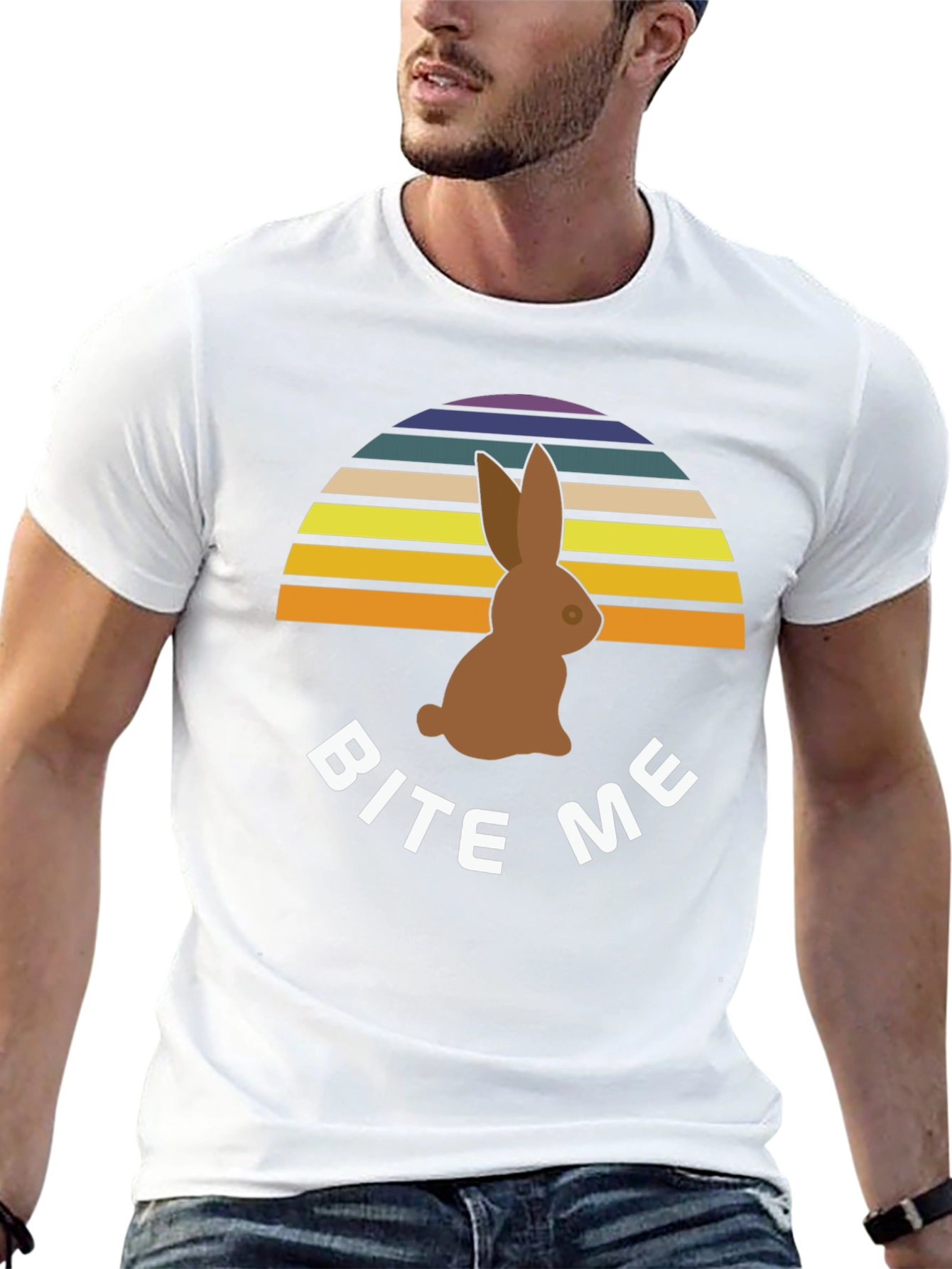 Black Bite Me Easter Bunny T-Shirt - Retro Sunset Chocolate Rabbit Tee view 13