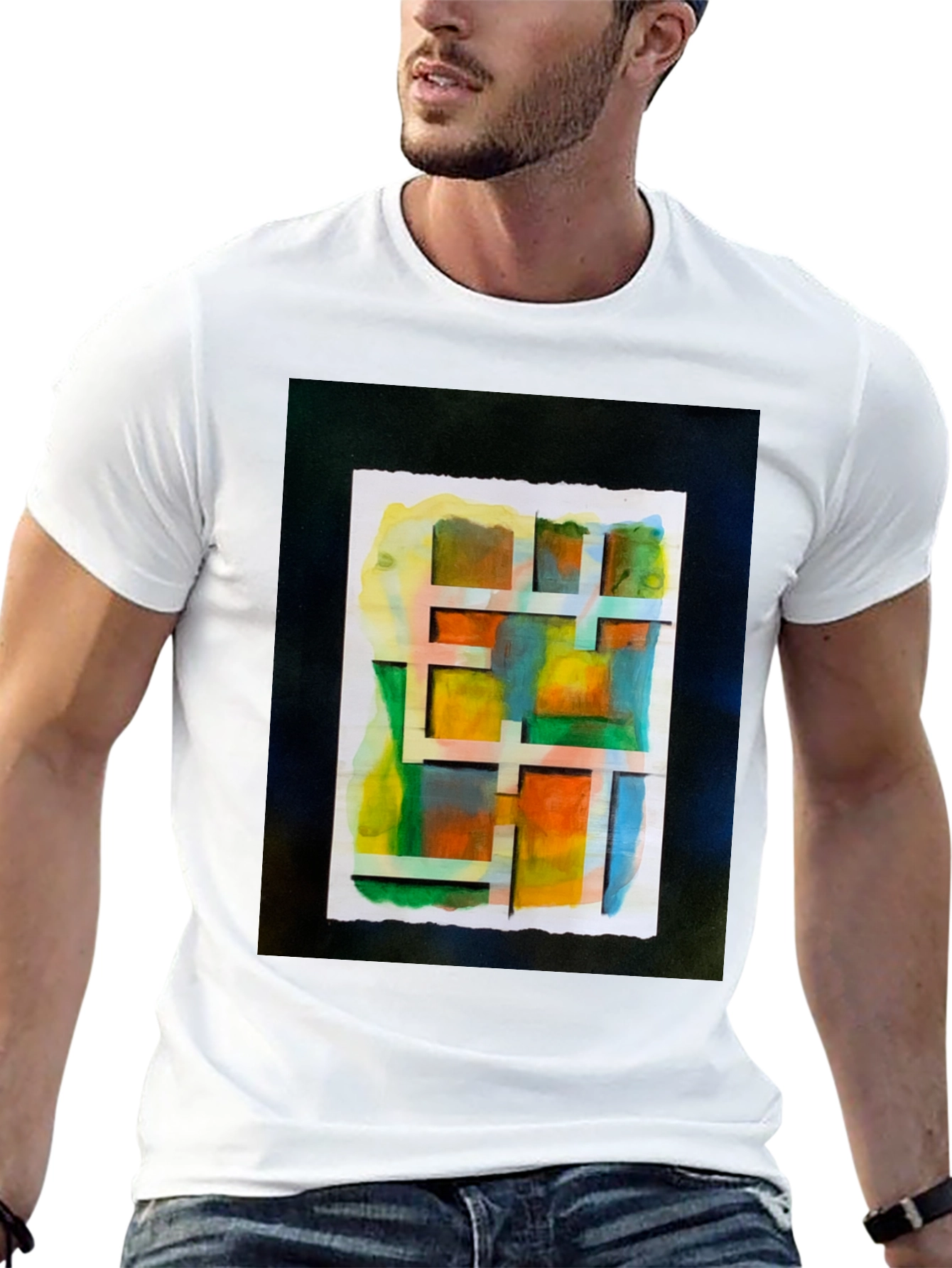 Black Abstract Watercolor Grid Graphic Tee view 13