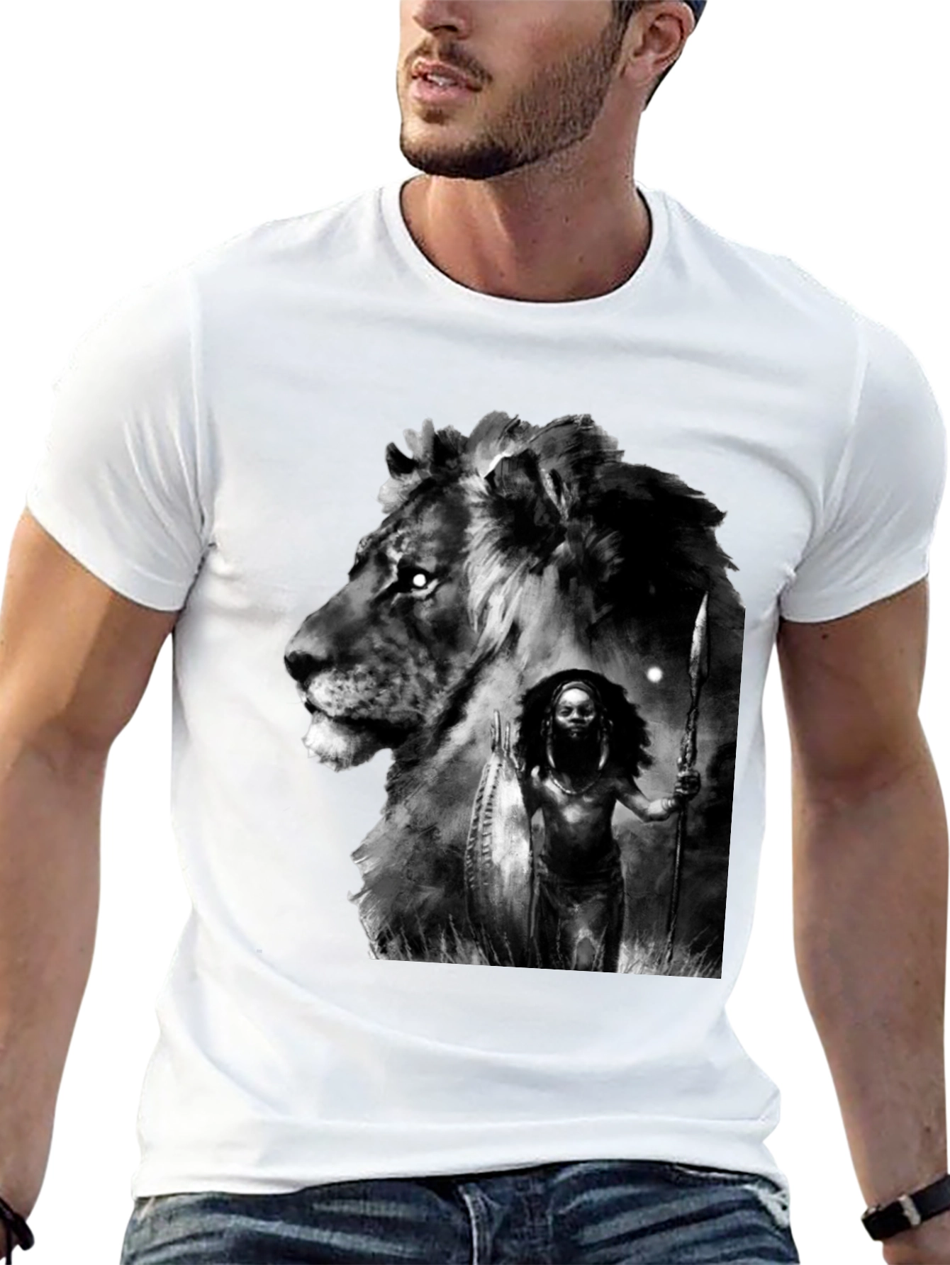 Black Lion Warrior Graphic Black T-Shirt view 13