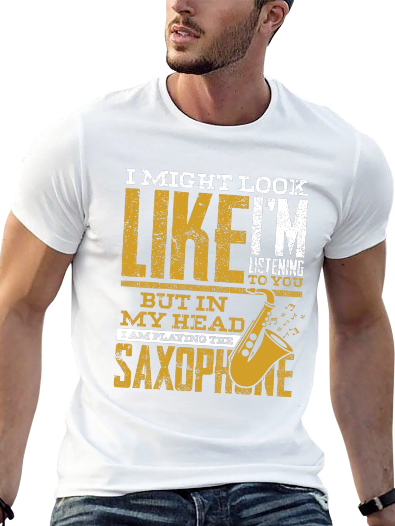 Black Saxophone Player T-Shirt: I Might Look Like I'm Listening view 13
