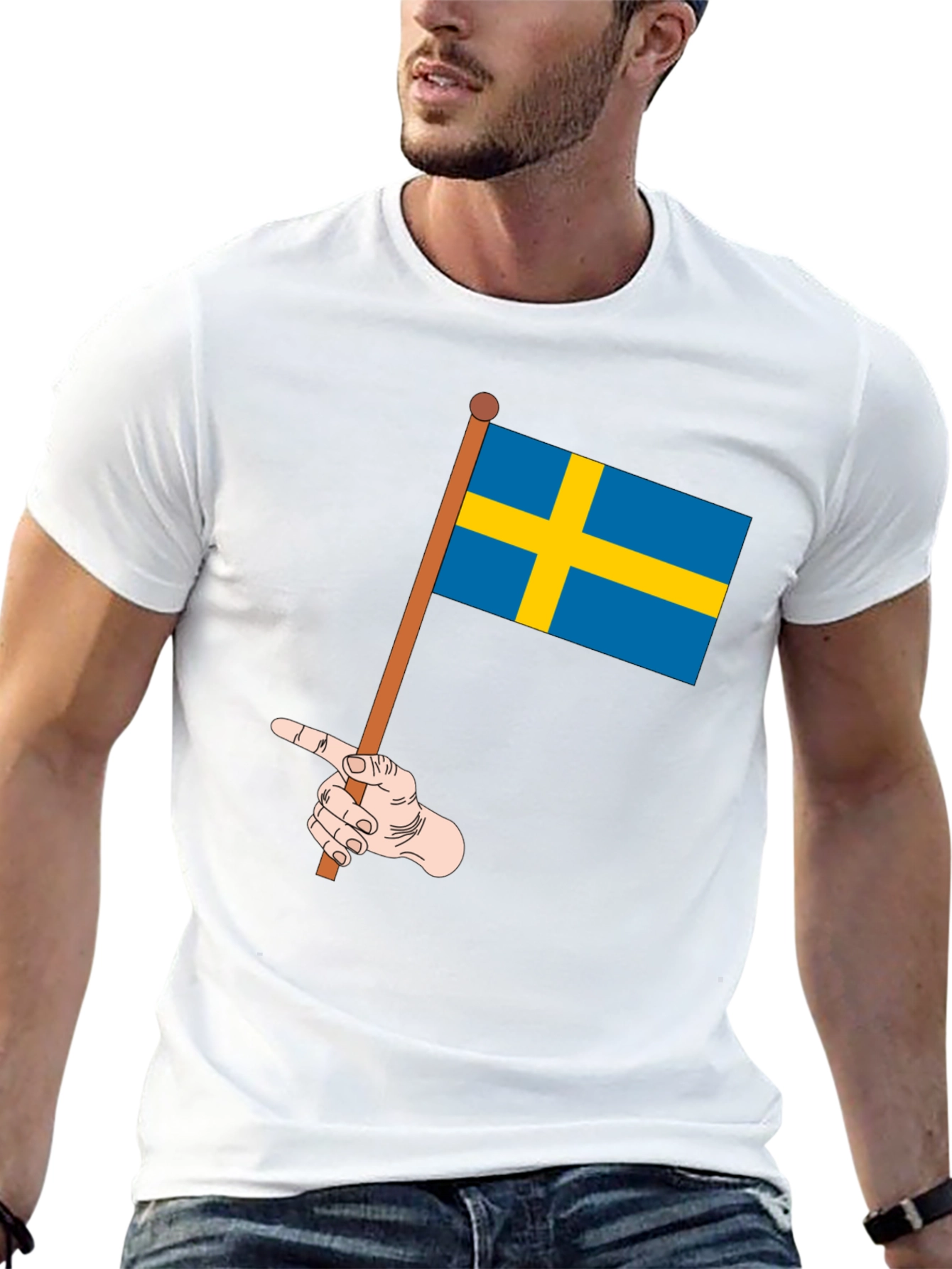 Black Sweden Flag Graphic Tee - Novelty T-Shirt view 13