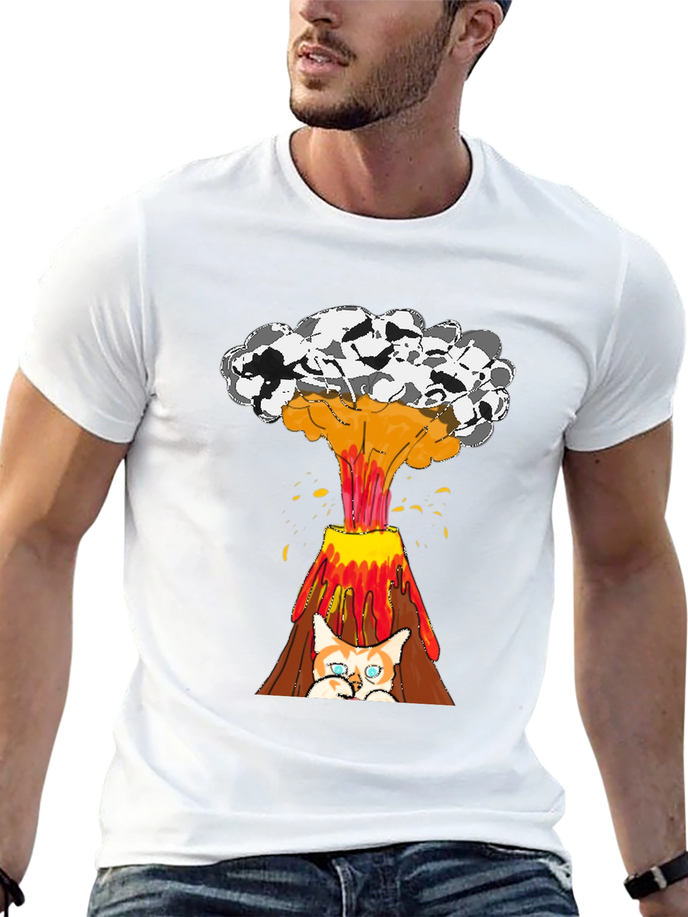 Black Cat Volcano T-Shirt - Explosive Style view 13