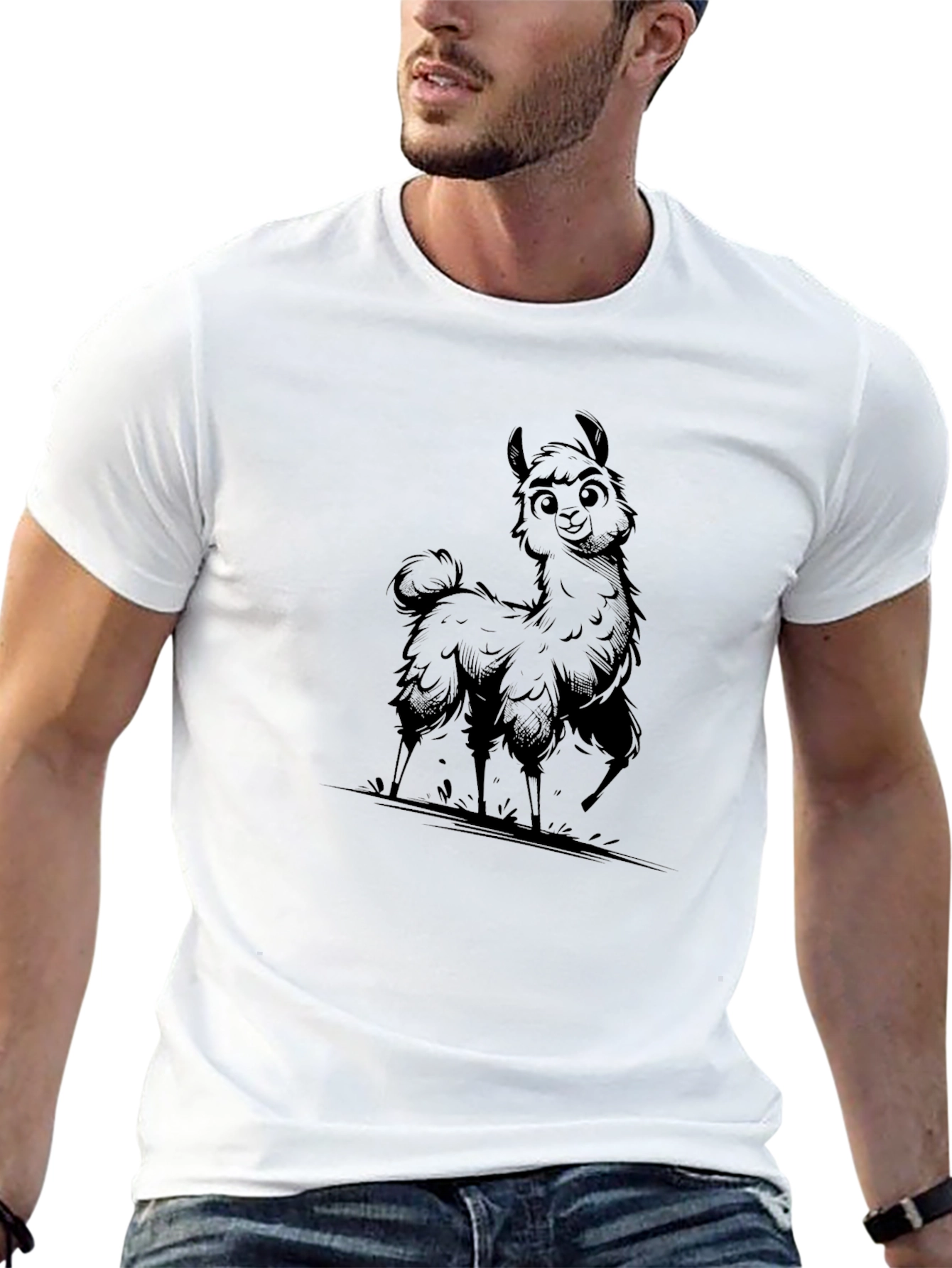 Black Llama Graphic Print T-Shirt - Casual Style view 13