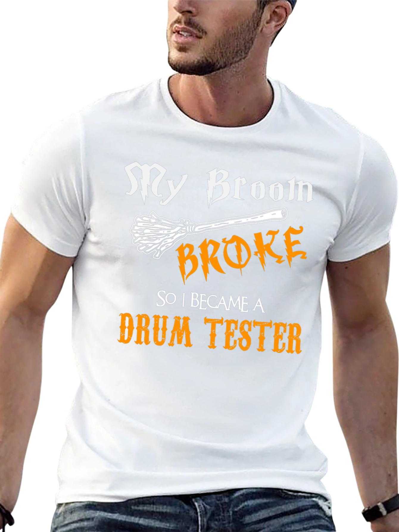 Black My Broom Broke Drum Tester Graphic Tee view 13