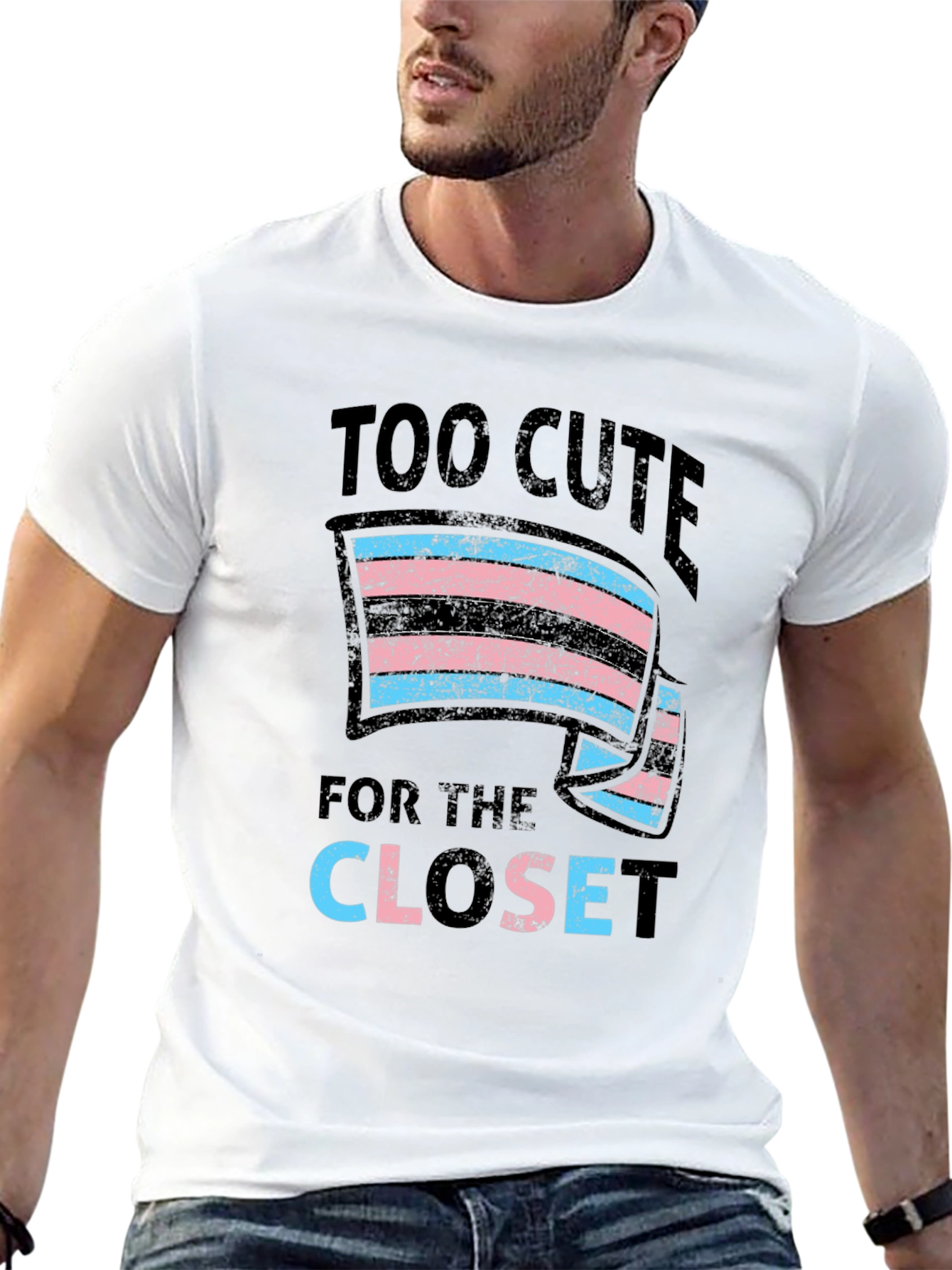Black Too Cute for the Closet Transgender Pride T-Shirt view 13