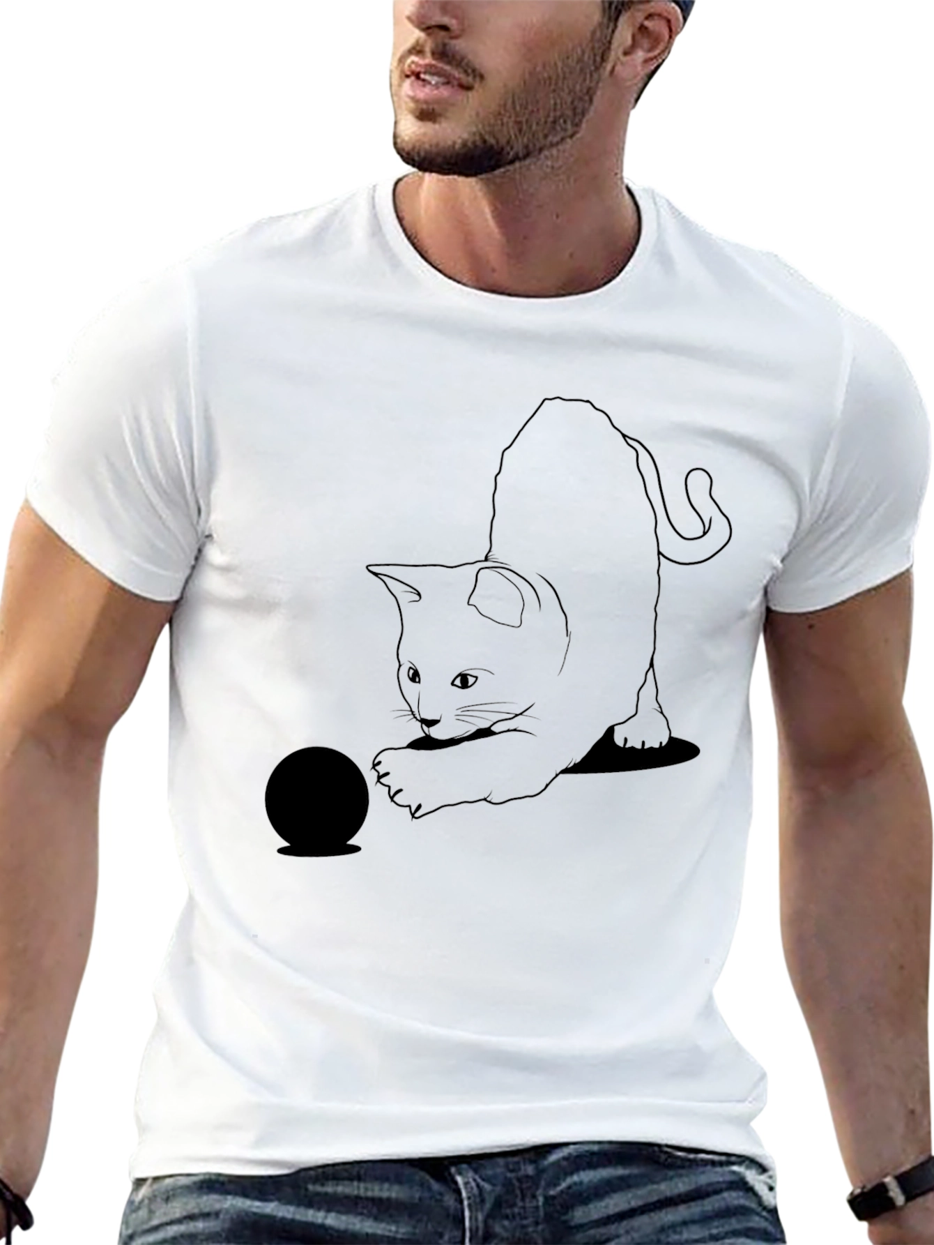 Black Black Cat Playing T-Shirt - Unique Graphic Tee view 13