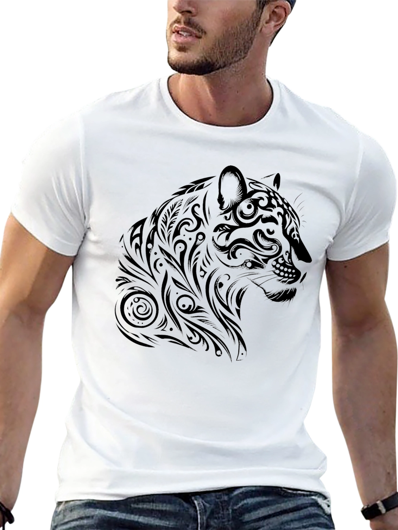 Black Black Jaguar Graphic Print T-Shirt view 13