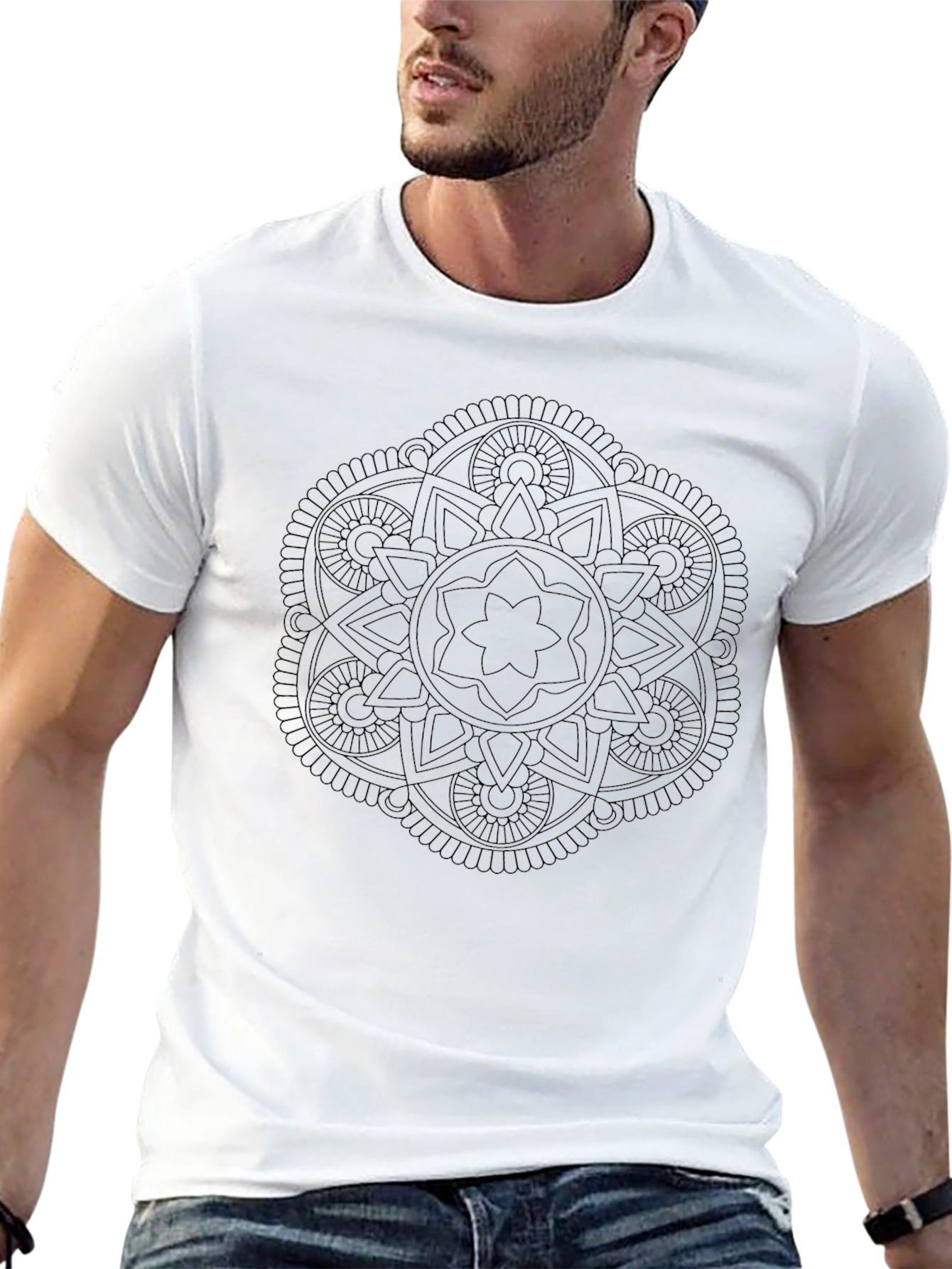 Black Black Mandala Print Crew Neck T-Shirt view 13