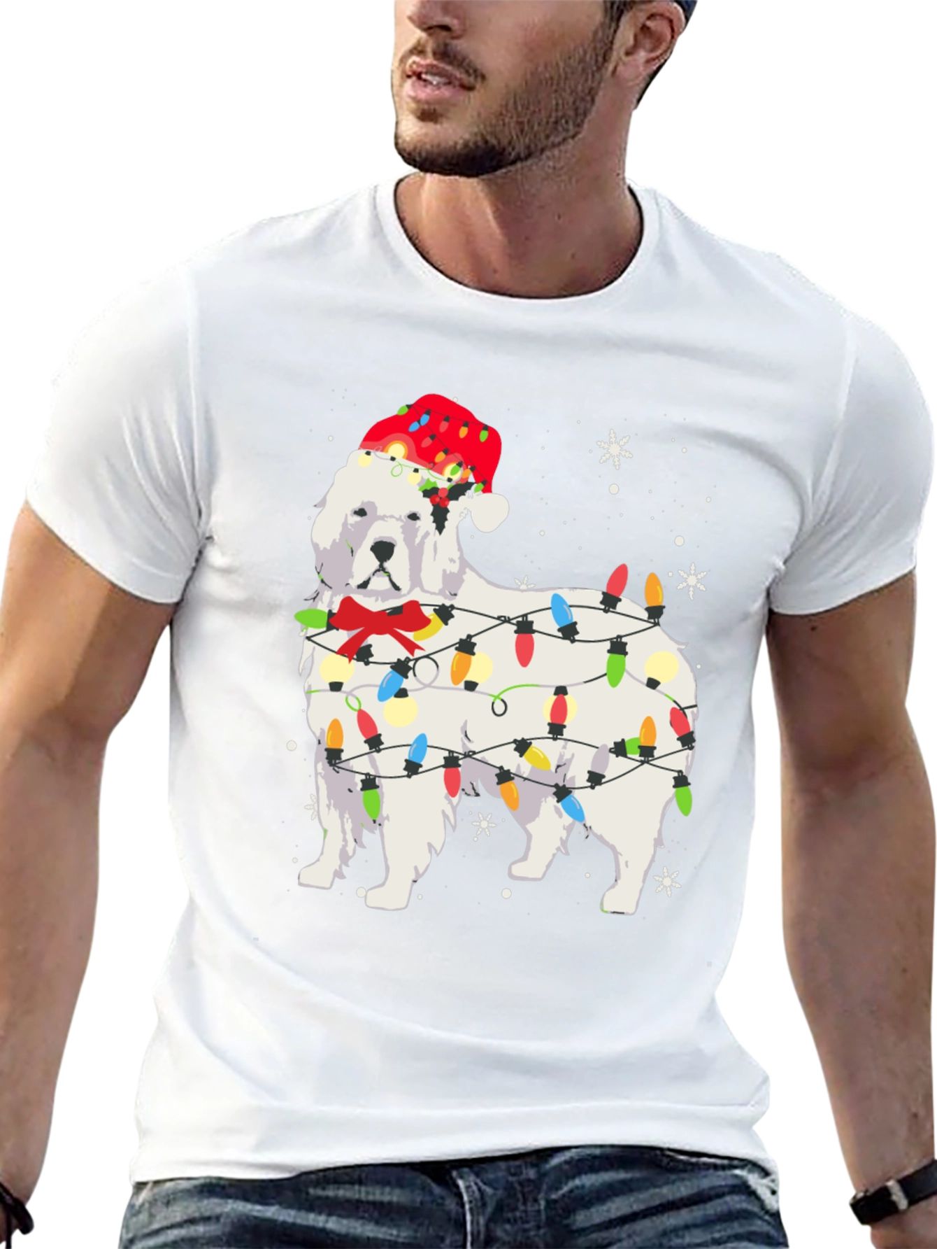 Festive Dog Christmas Lights T-Shirt - 13