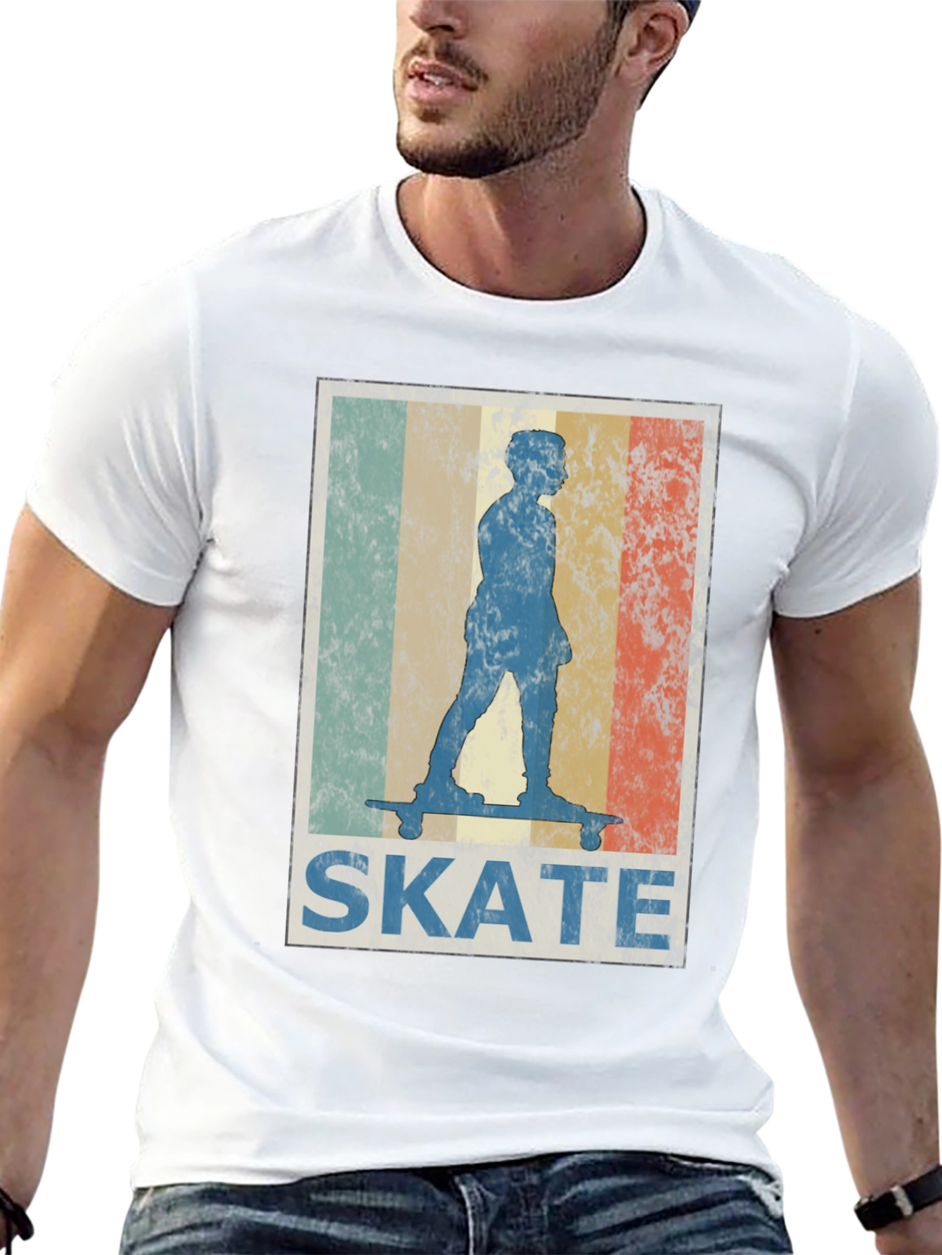 Black Retro Skate T-Shirt - Vintage Skateboarder Design view 13