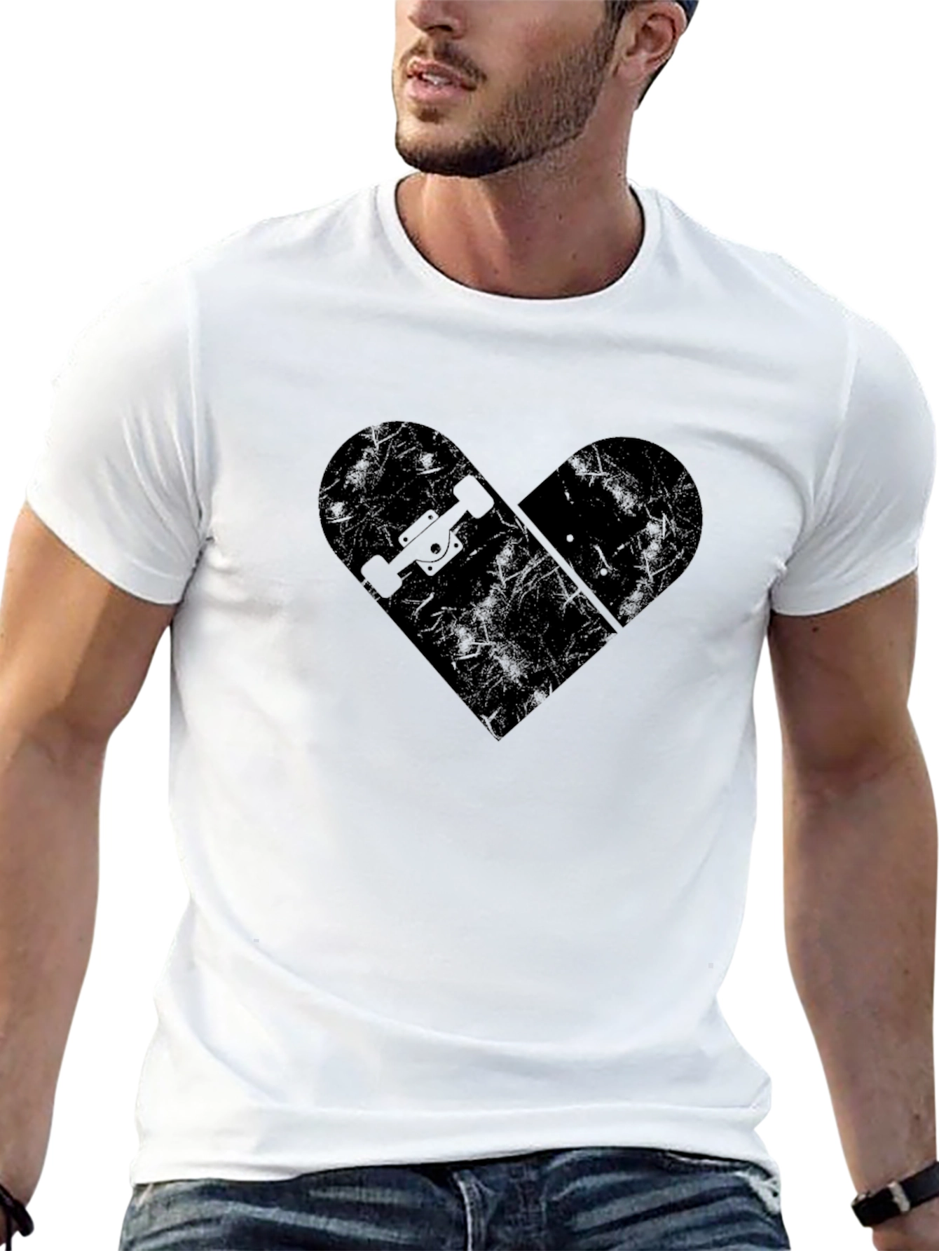 Black Skateboard Heart Graphic T-Shirt - Black view 13