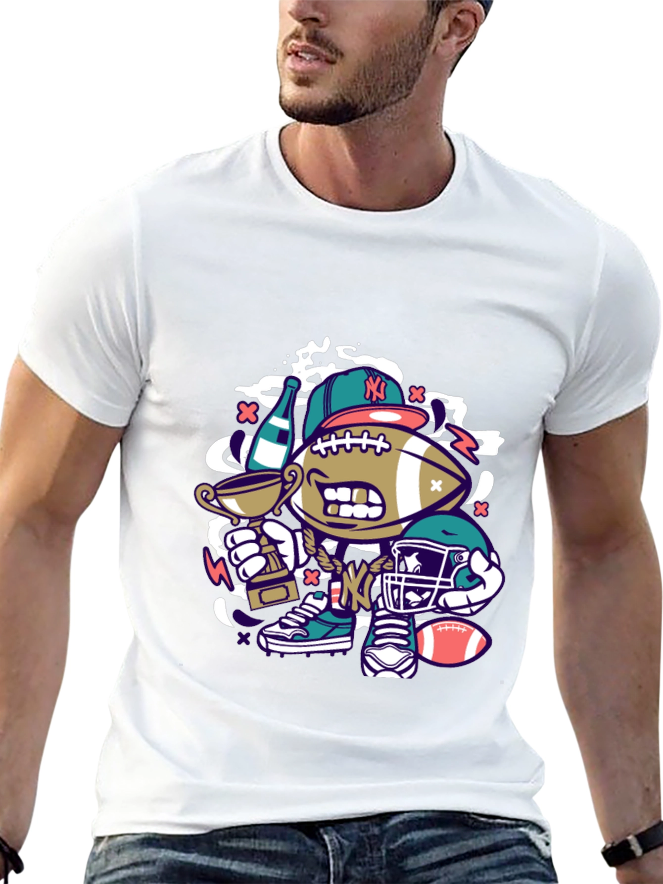 Black Cartoon Football Graphic Tee view 13