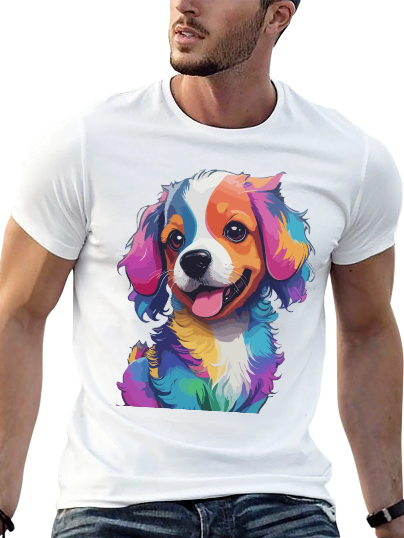 Black Colorful Dog Graphic Tee - Men's Black T-Shirt view 13