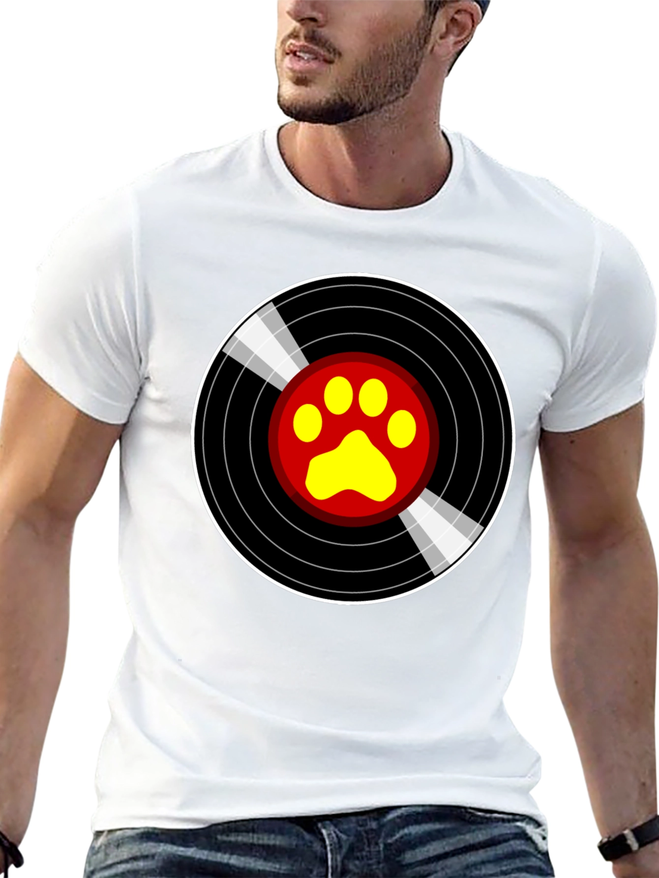 Black Vinyl Paw Print T-Shirt - Music Loving Pet Owner view 13