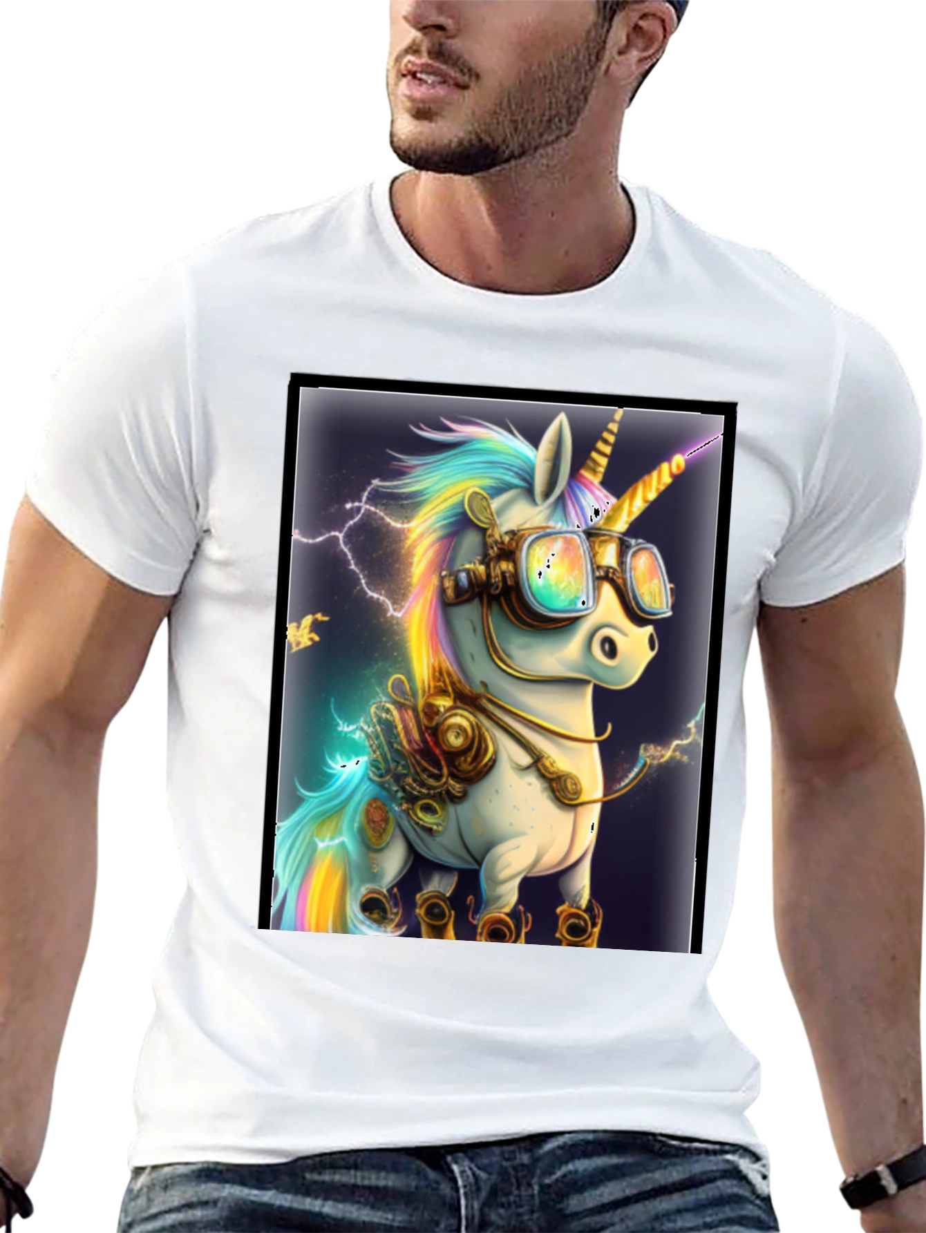Black Steampunk Unicorn Graphic T-Shirt view 13