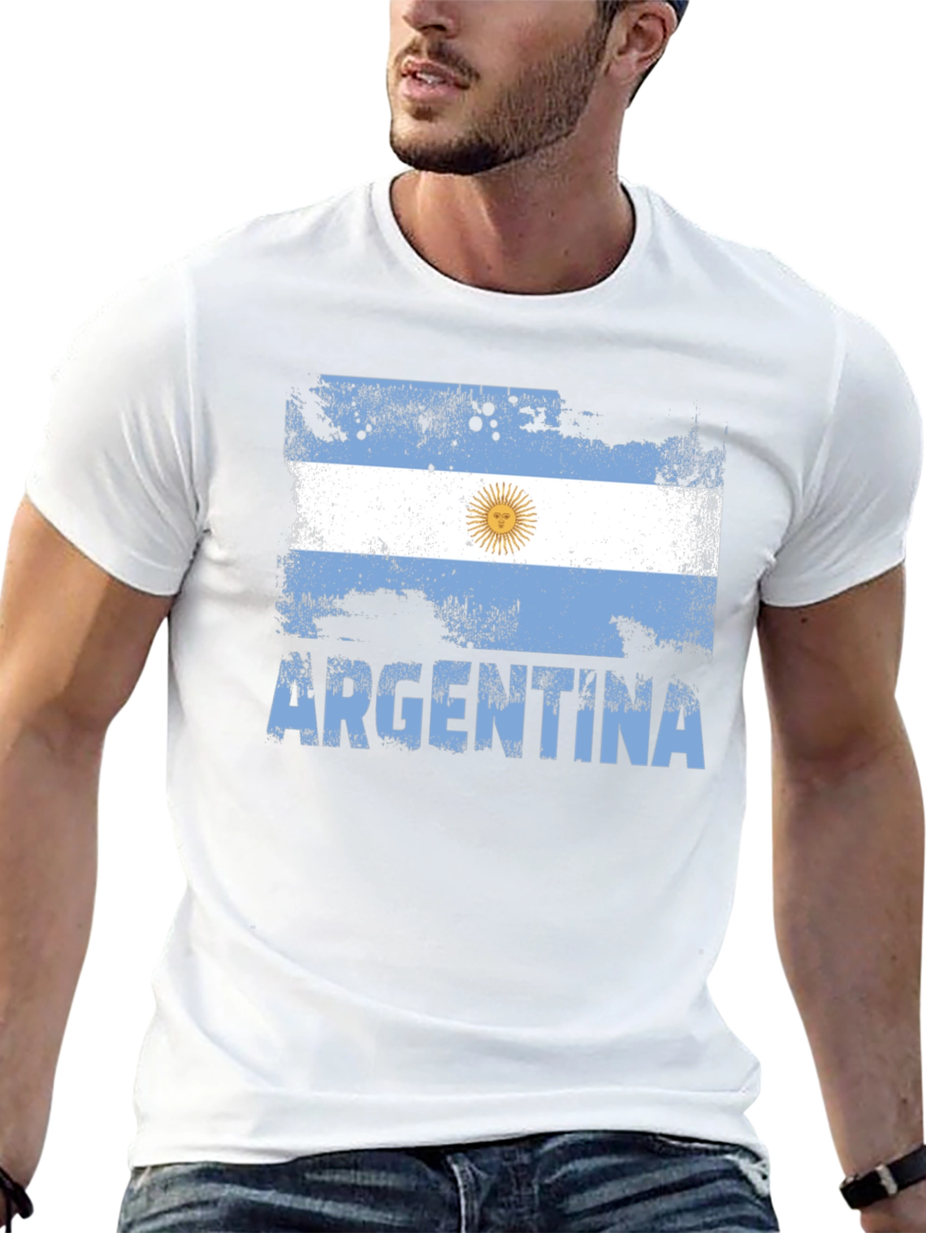 Black Argentina Flag T-Shirt - Distressed Design view 13
