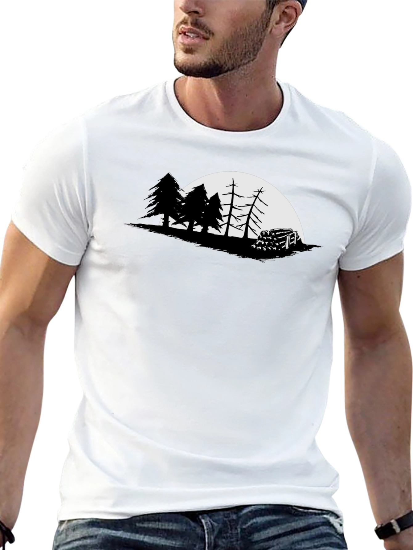 Black Nature Silhouette Graphic Tee - Men's Black T-Shirt view 13