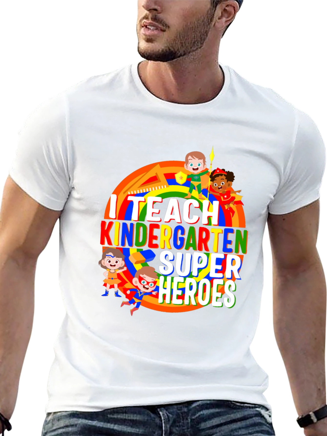 I Teach Kindergarten Super Heroes Black T-Shirt - 13