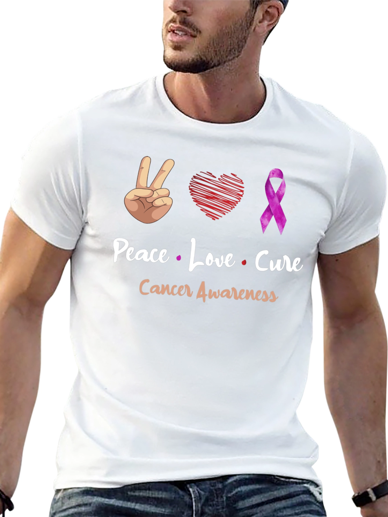 Peace Love Cure Cancer Awareness T-Shirt - 13