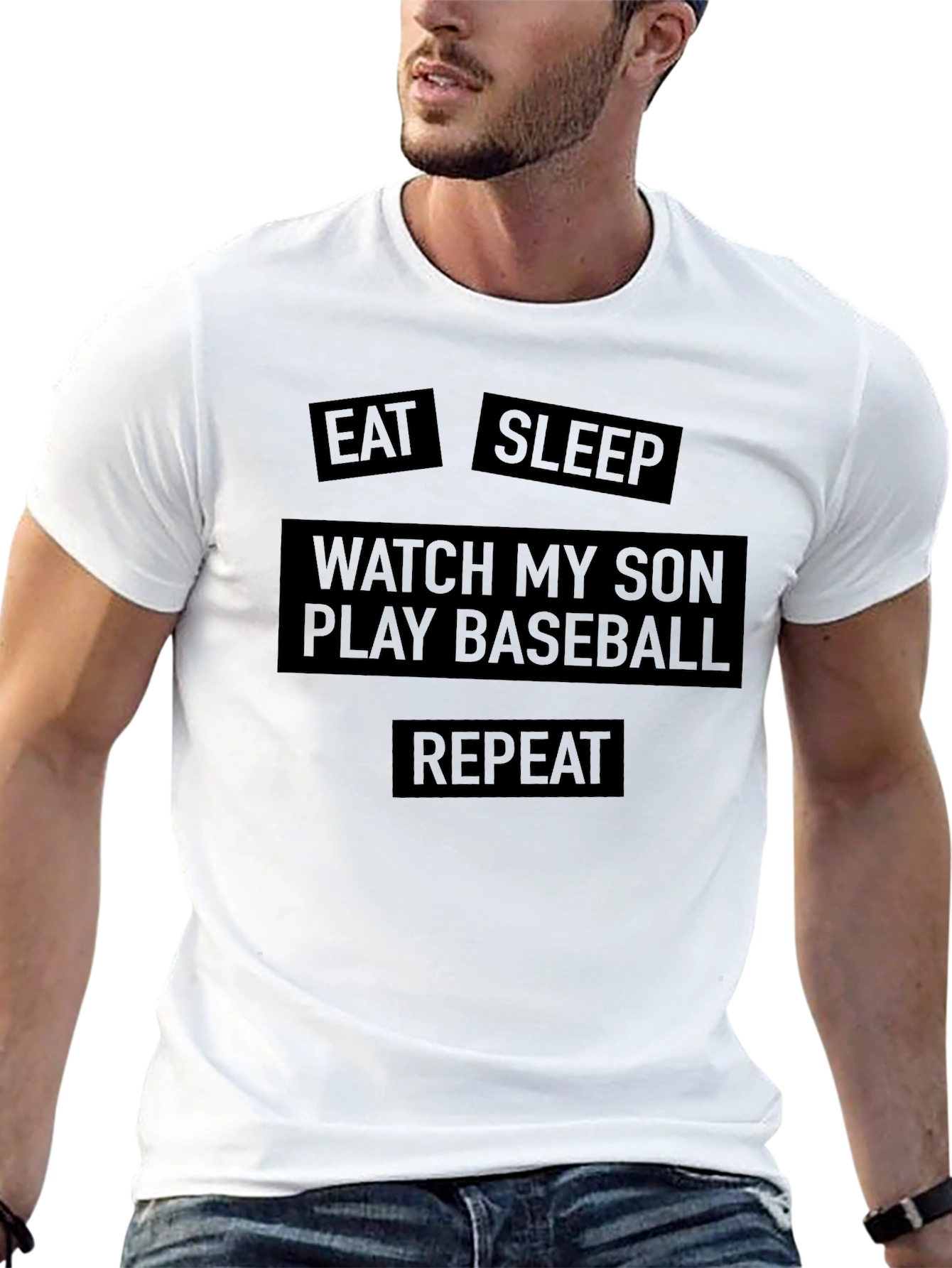 Black Eat Sleep Watch My Son Play Baseball Men's T-Shirt view 13