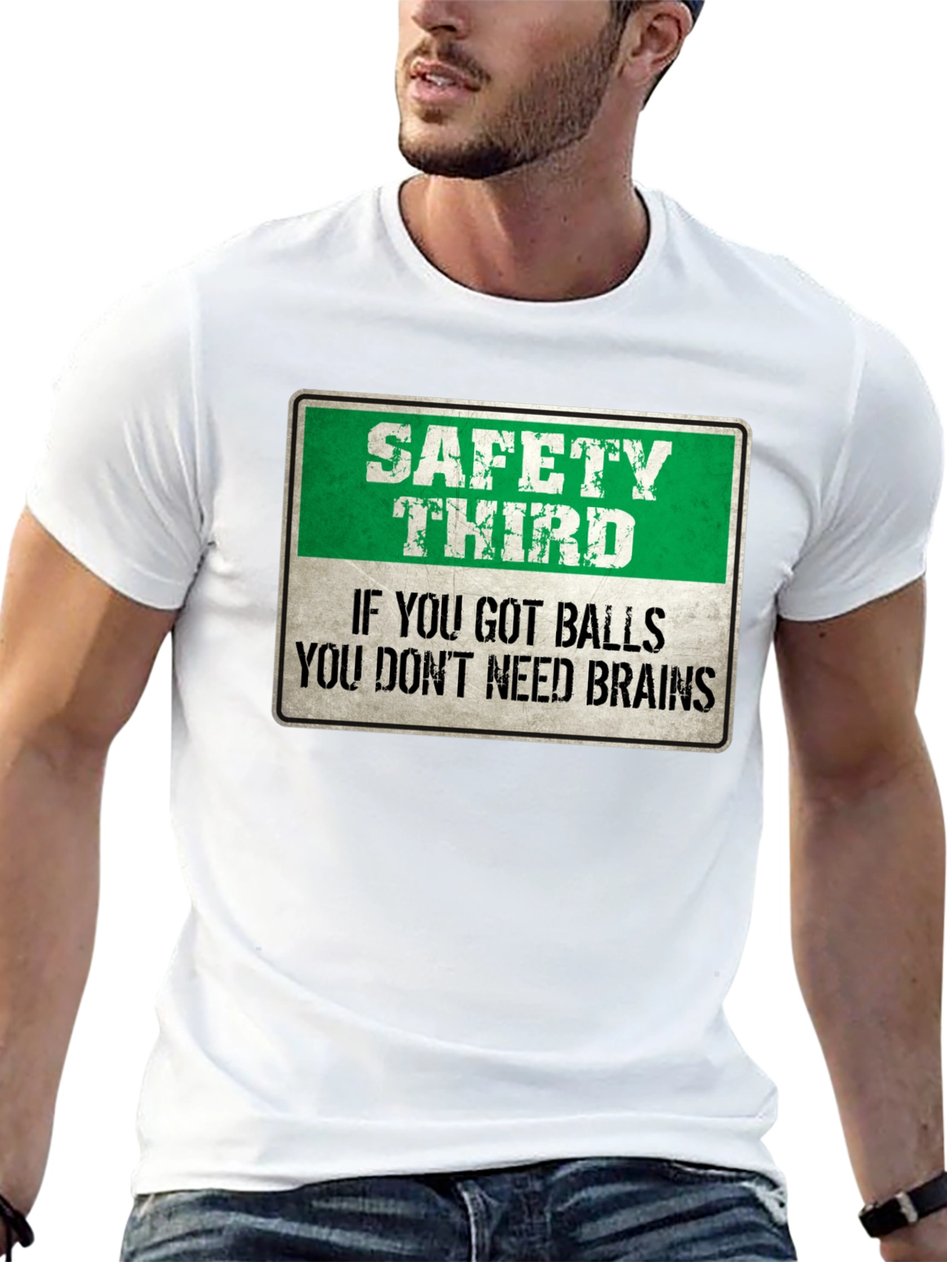 Black Safety Third Graphic Tee - Humorous Mens T-Shirt view 13
