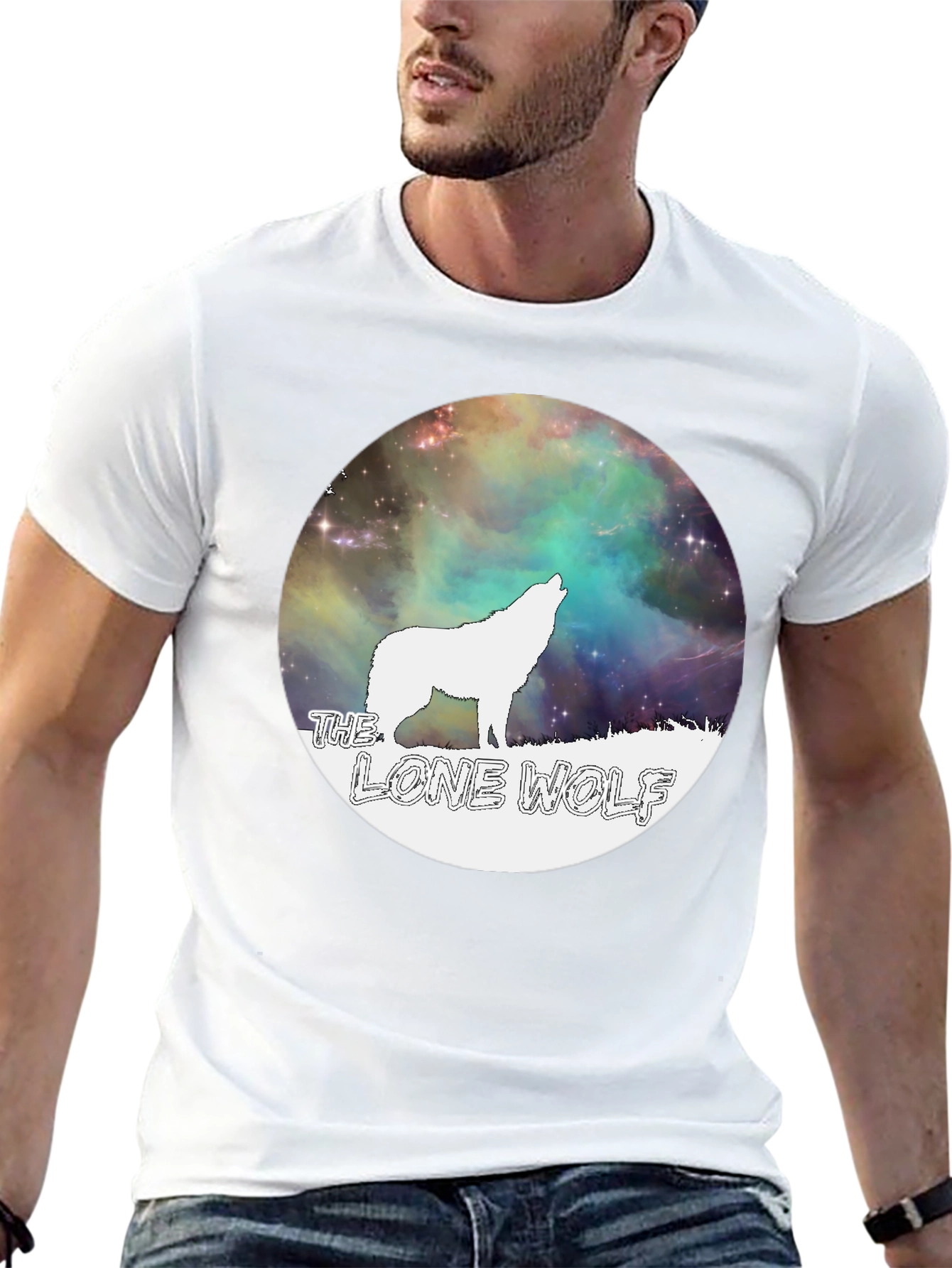 Black Lone Wolf Graphic Tee - Galaxy Design Black T-Shirt view 13