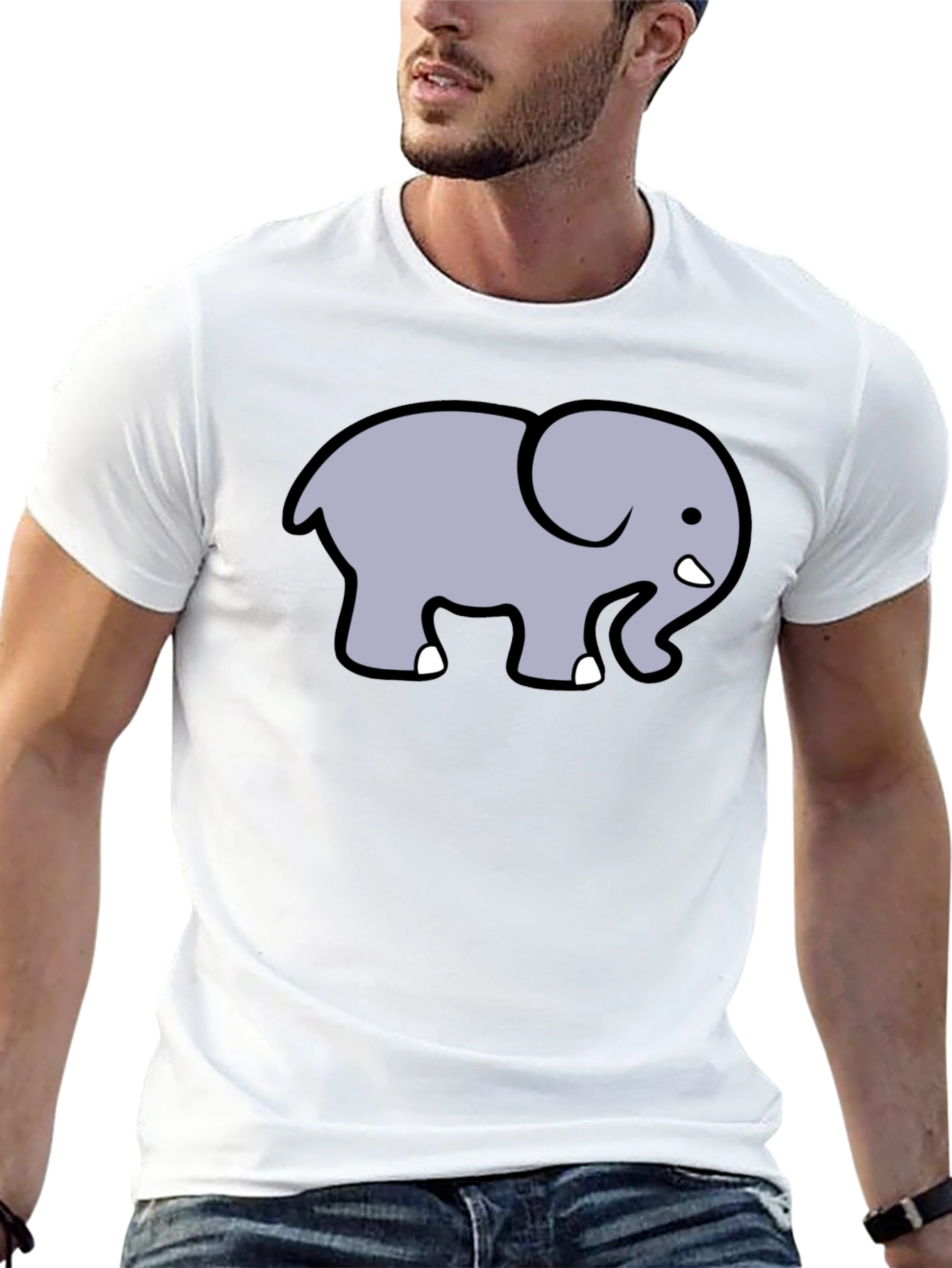 Black Cute Elephant Graphic T-Shirt - Black Cotton Tee view 13