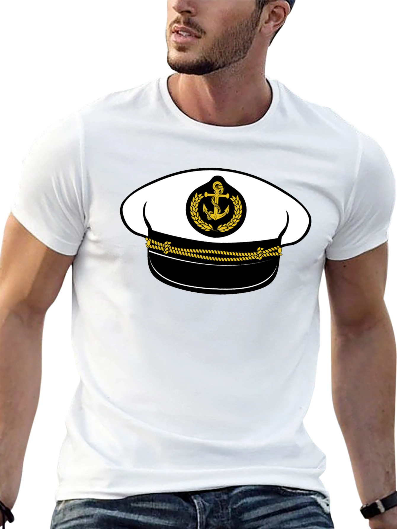 Nautical Captain Hat Graphic Tee - Black - 13