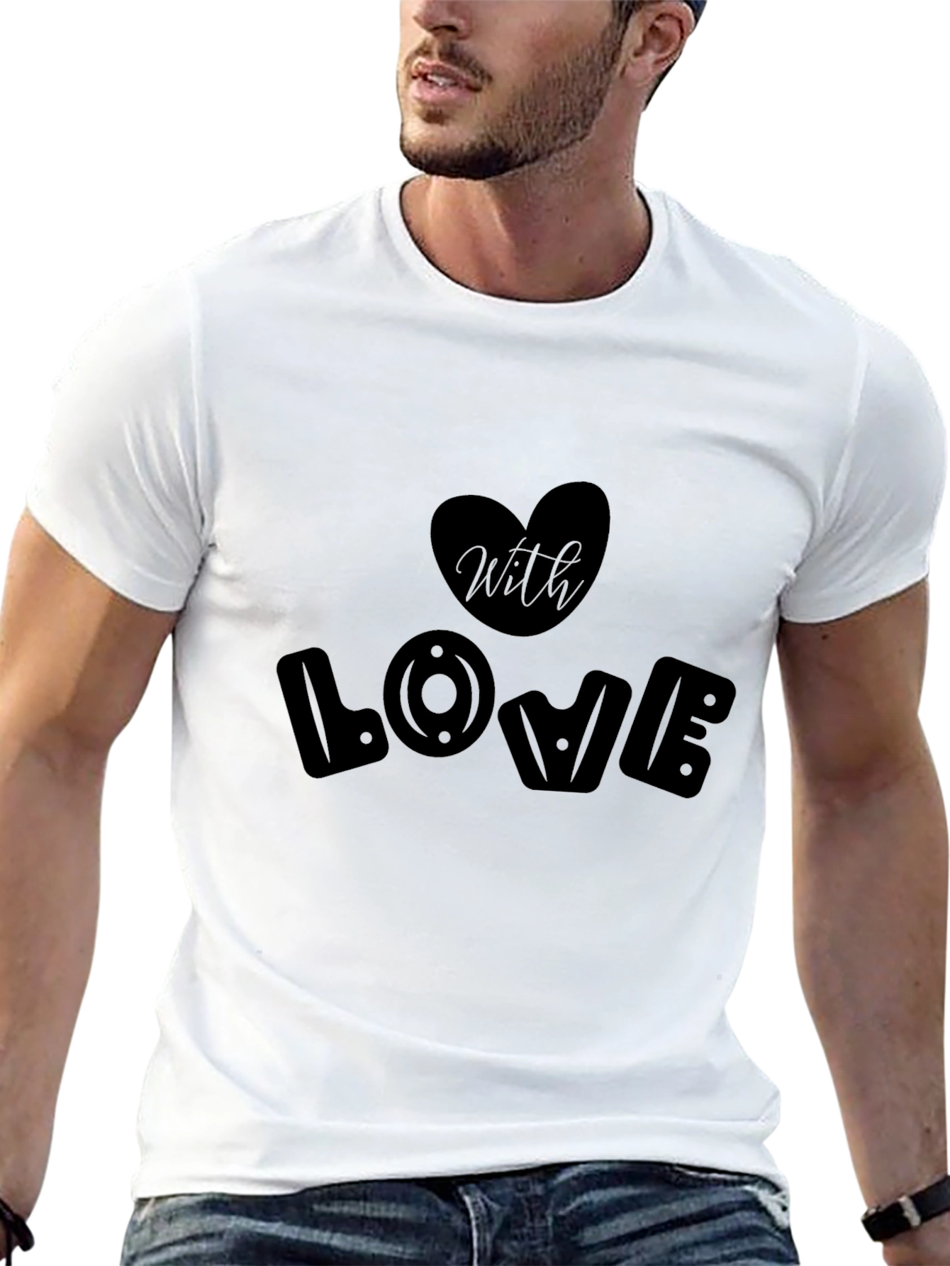 Black Stylish Black T-Shirt With Love Graphic Design view 13