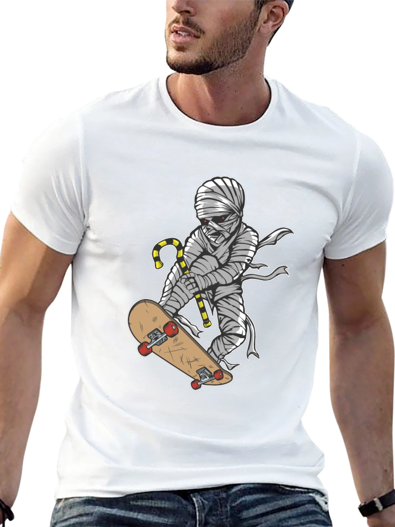 Black Mummy Skateboarder Graphic T-Shirt - Cool Halloween Tee view 13